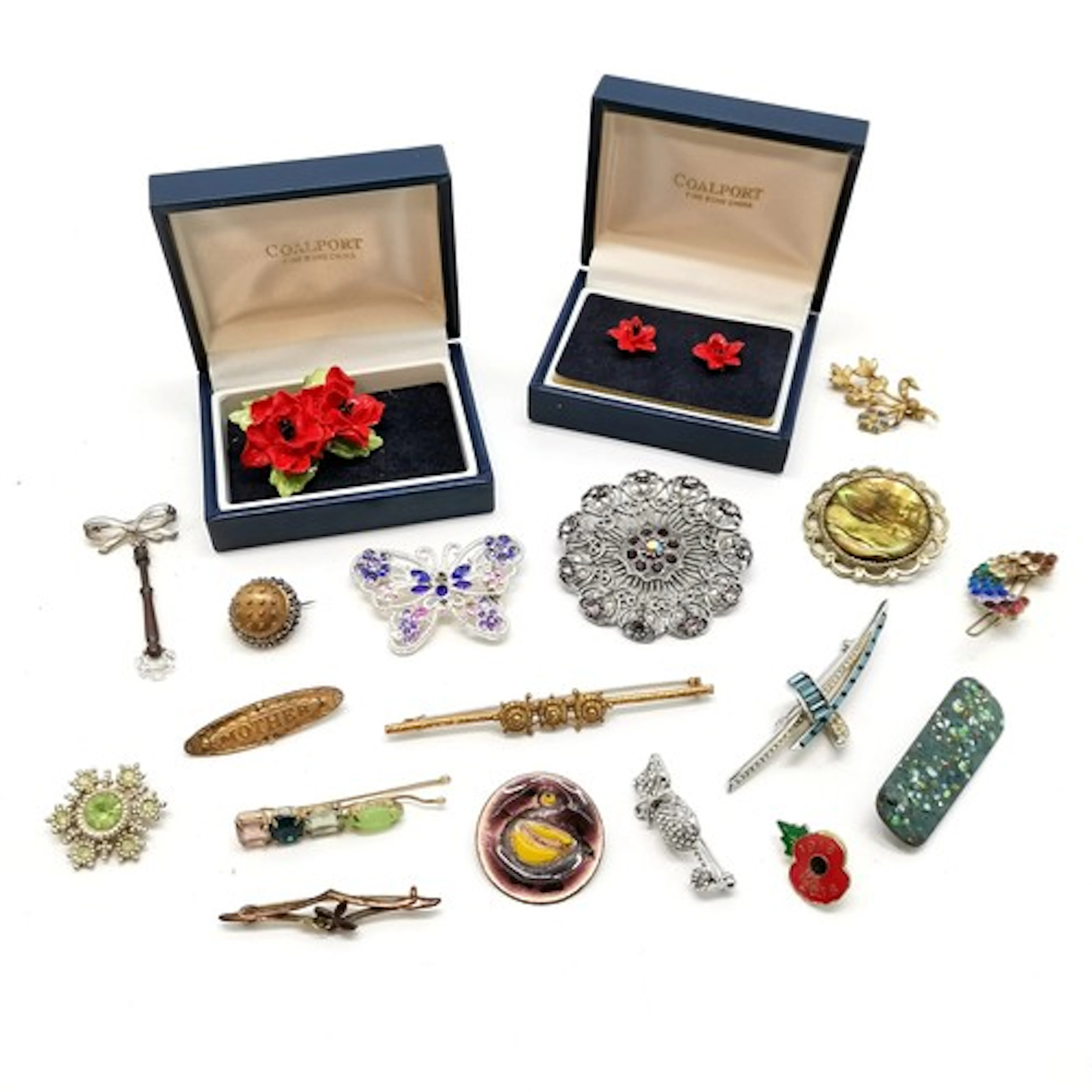 Qty of costume jewellery inc antique brooches, MOTHER bar br...