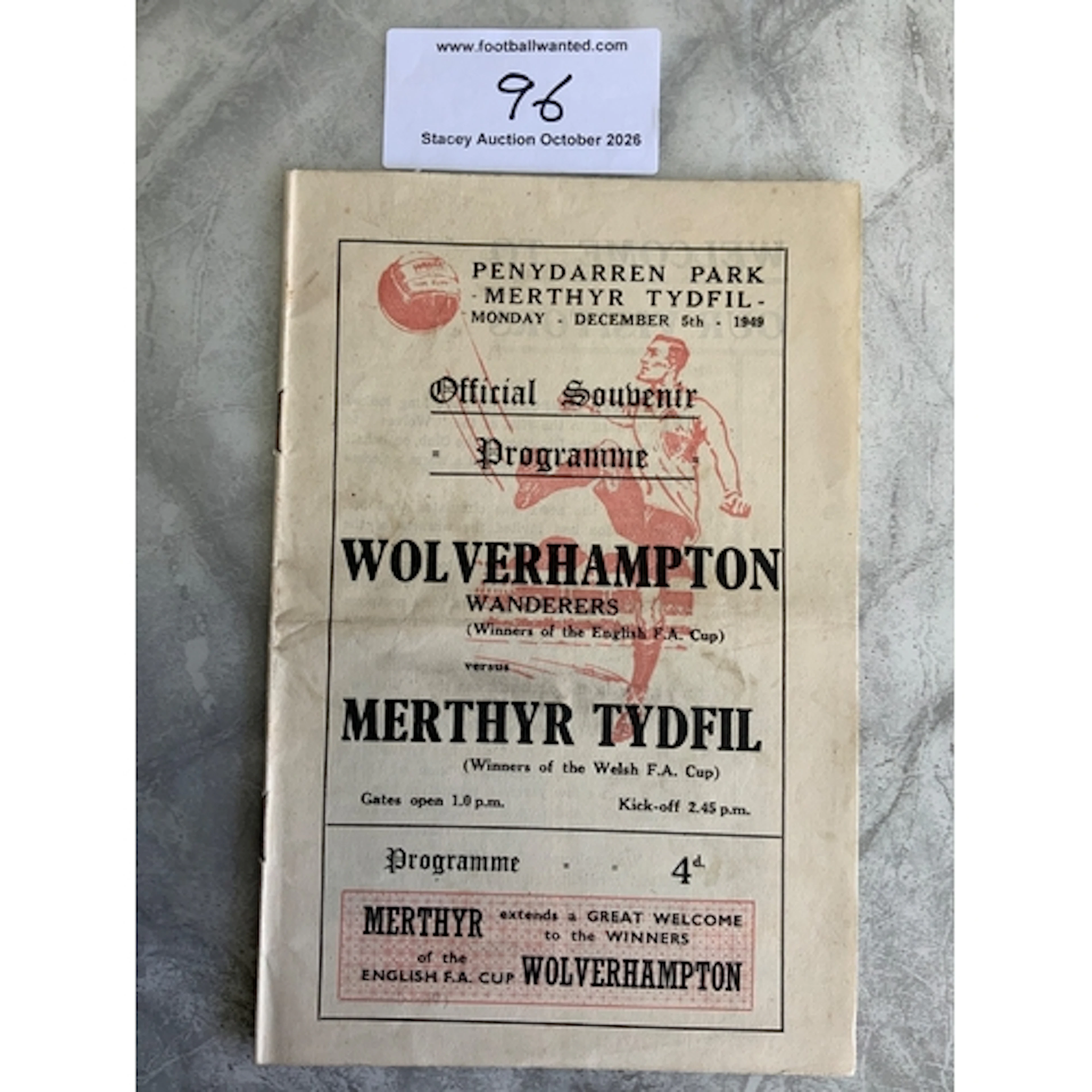 49/50 Merthyr Tydfil v Wolves Football Programme: Billed as ...