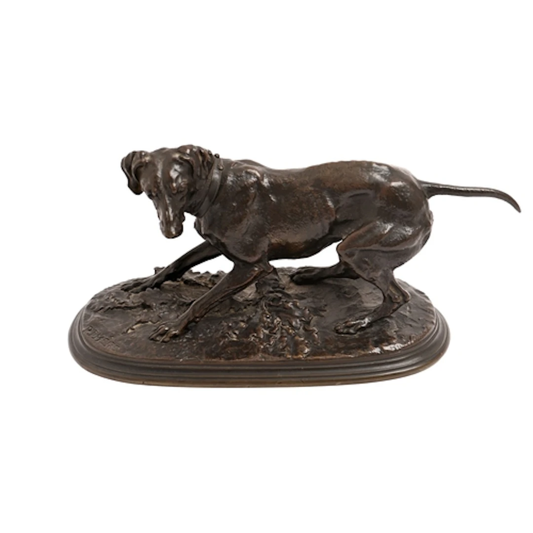 A French bronze animalier sculpture of Chien Braque a la Feu...