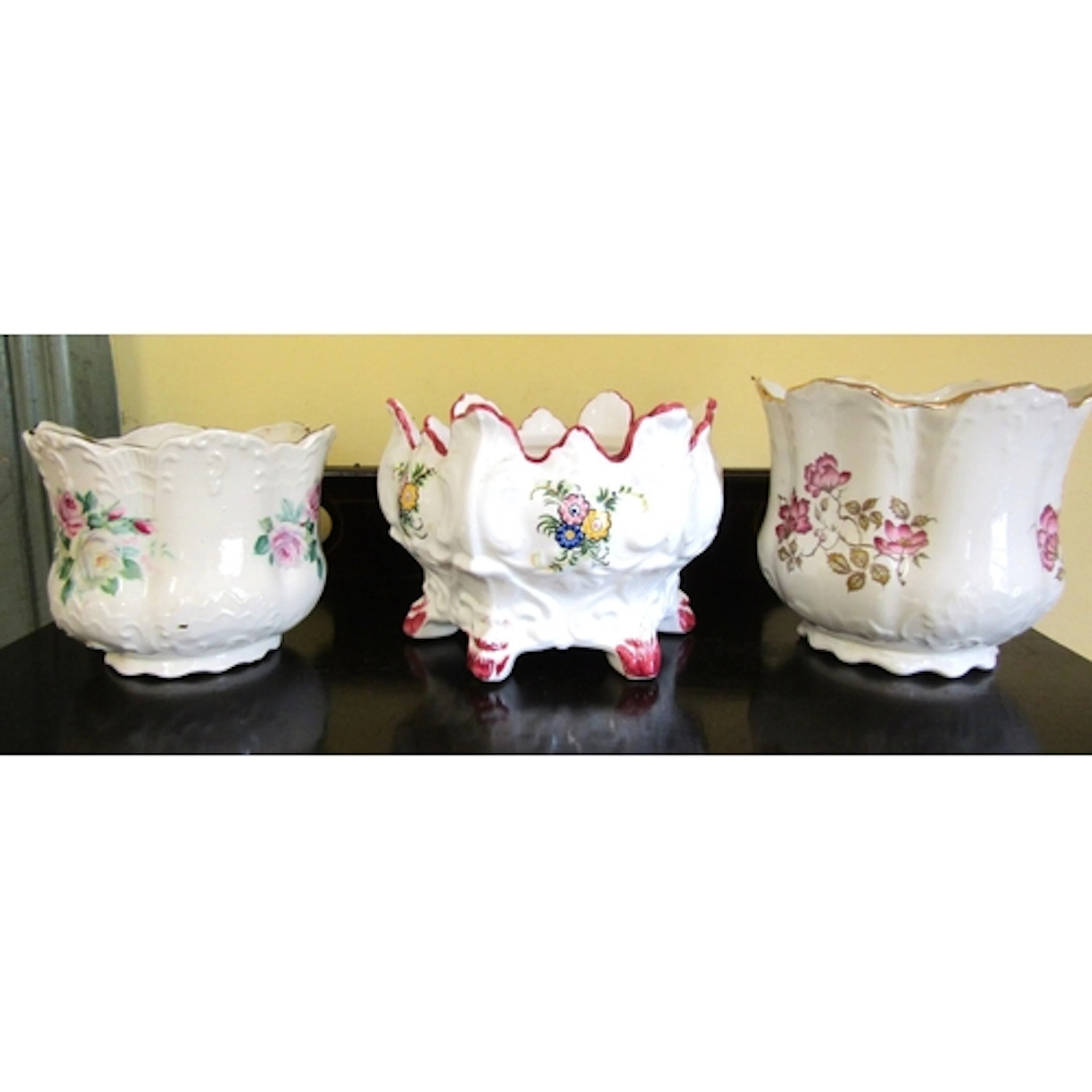 Three Porcelain Jardinere Floral Decoration to Each Largest ...