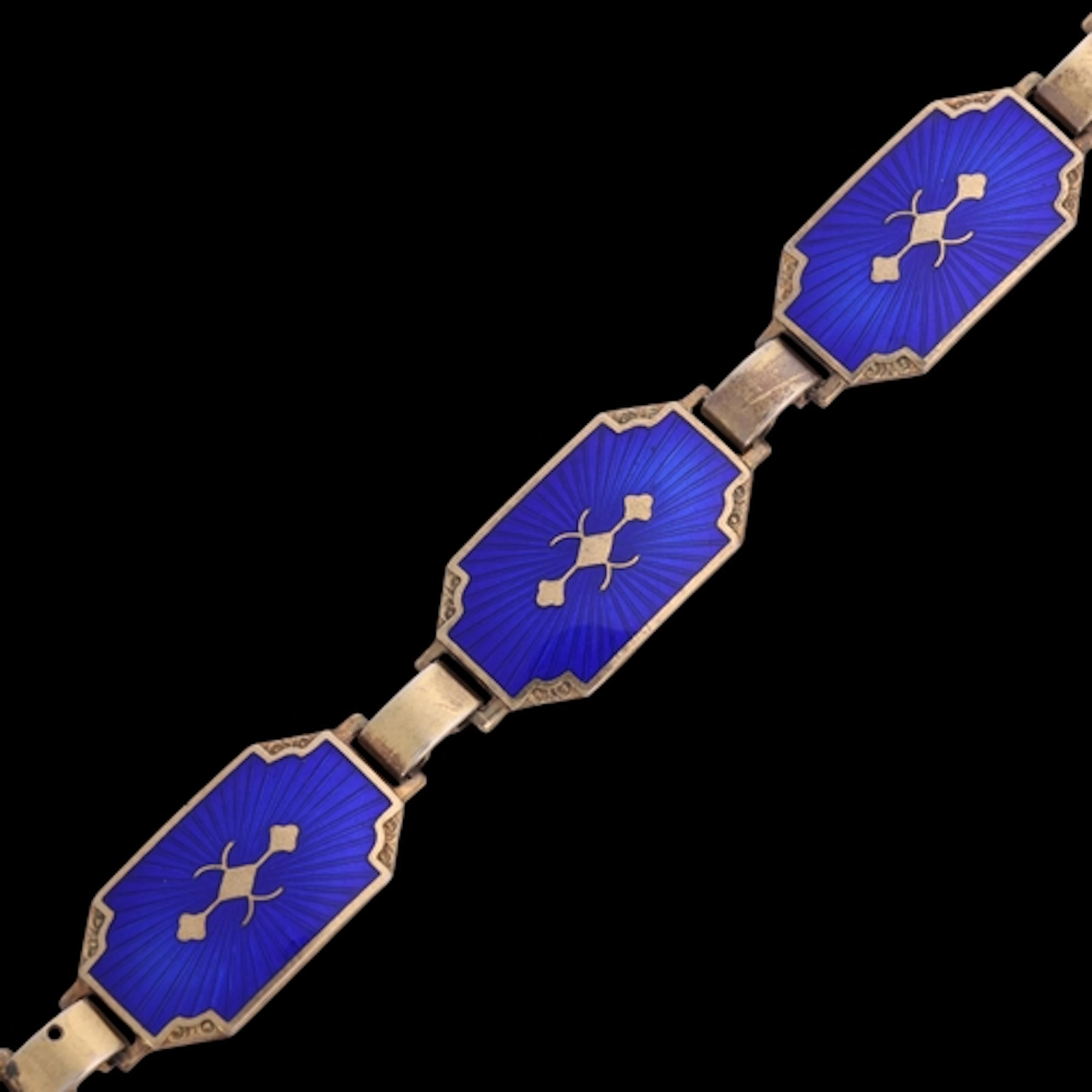 MEKA - an Art Deco style Danish sterling silver-gilt blue en...