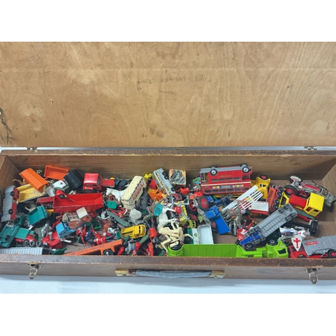 A Box Containing Playworn Diecast, Plastic Soldiers Etc. No ...