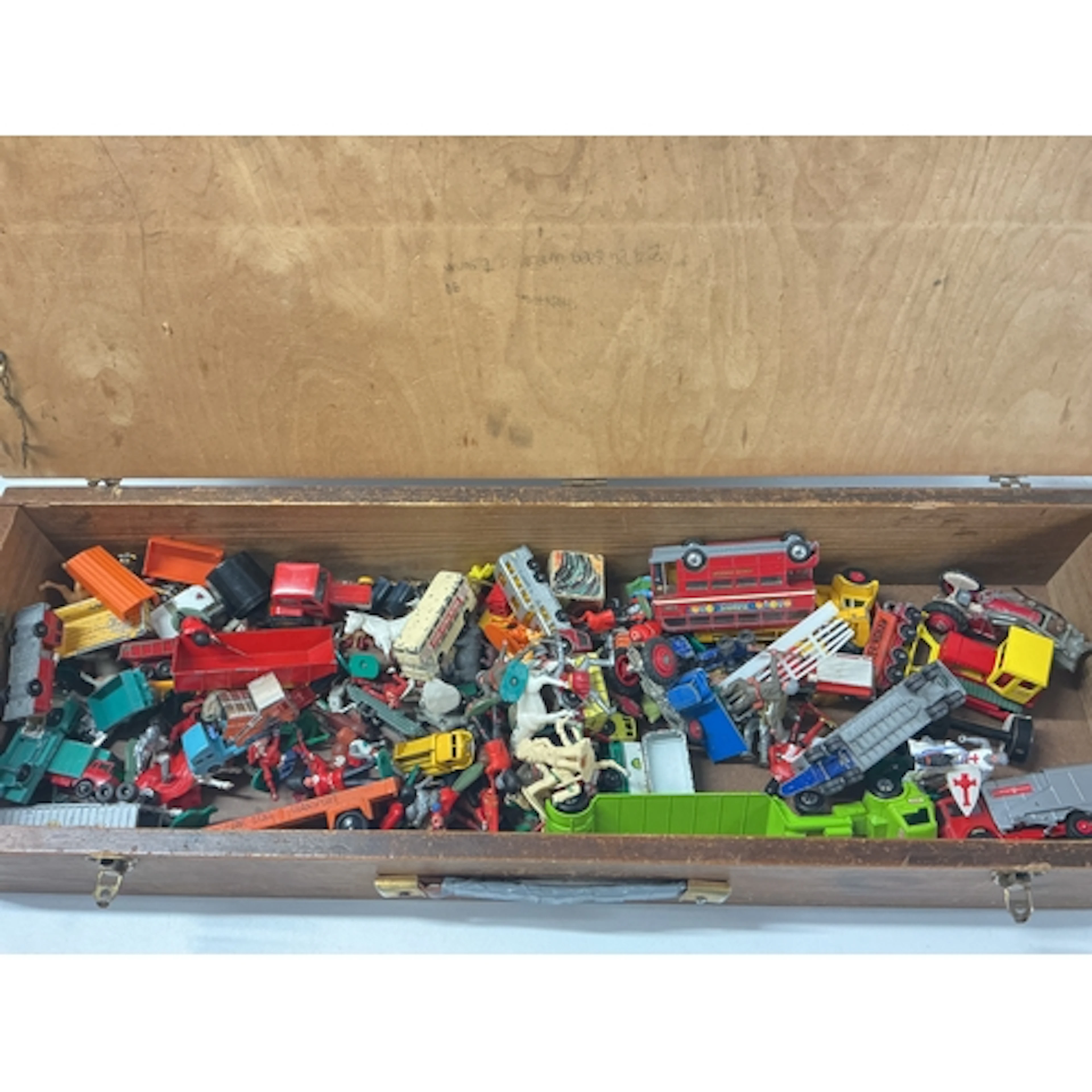 A Box Containing Playworn Diecast, Plastic Soldiers Etc. No ...