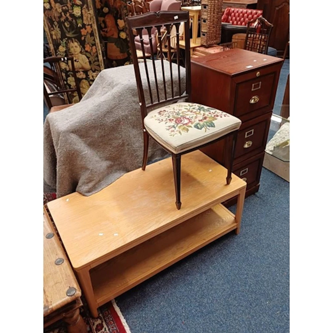 LATE 19TH CENTURY MAHOGANY HAND CHAIR, OAK RECTANGULAR COFFE...