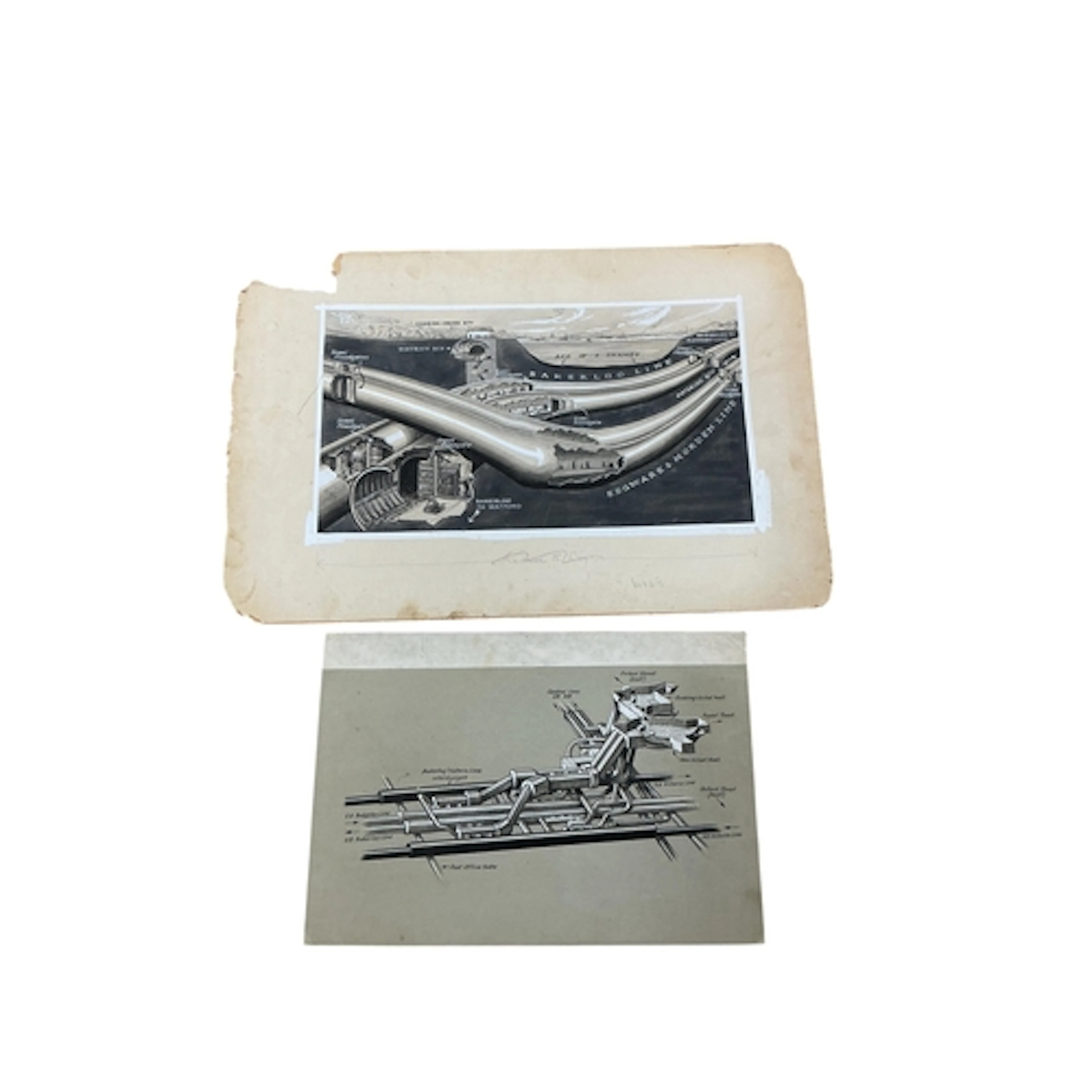 Two original artwork black and white technical drawings of c...