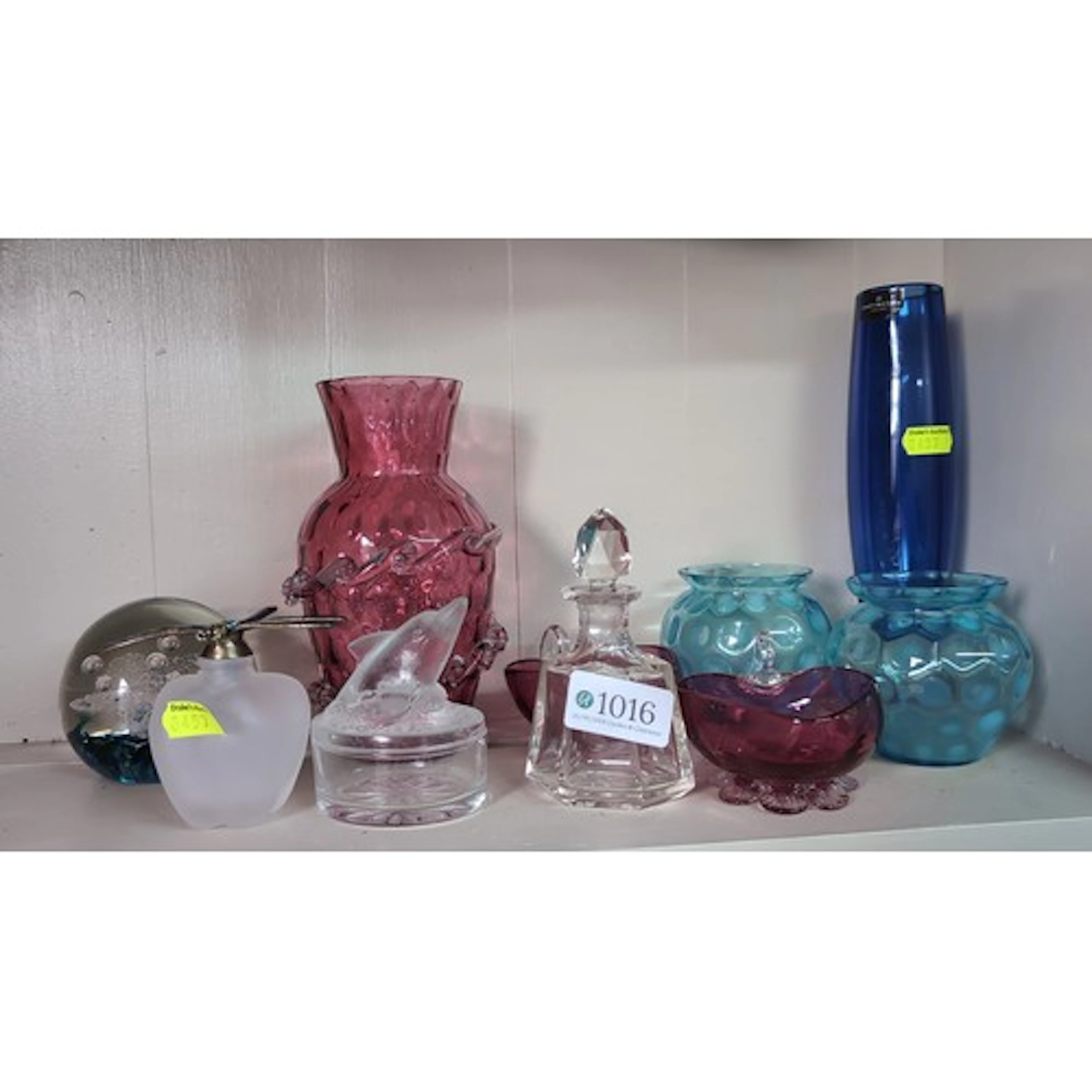A quantity of modern decorative glass including a tall cobal...