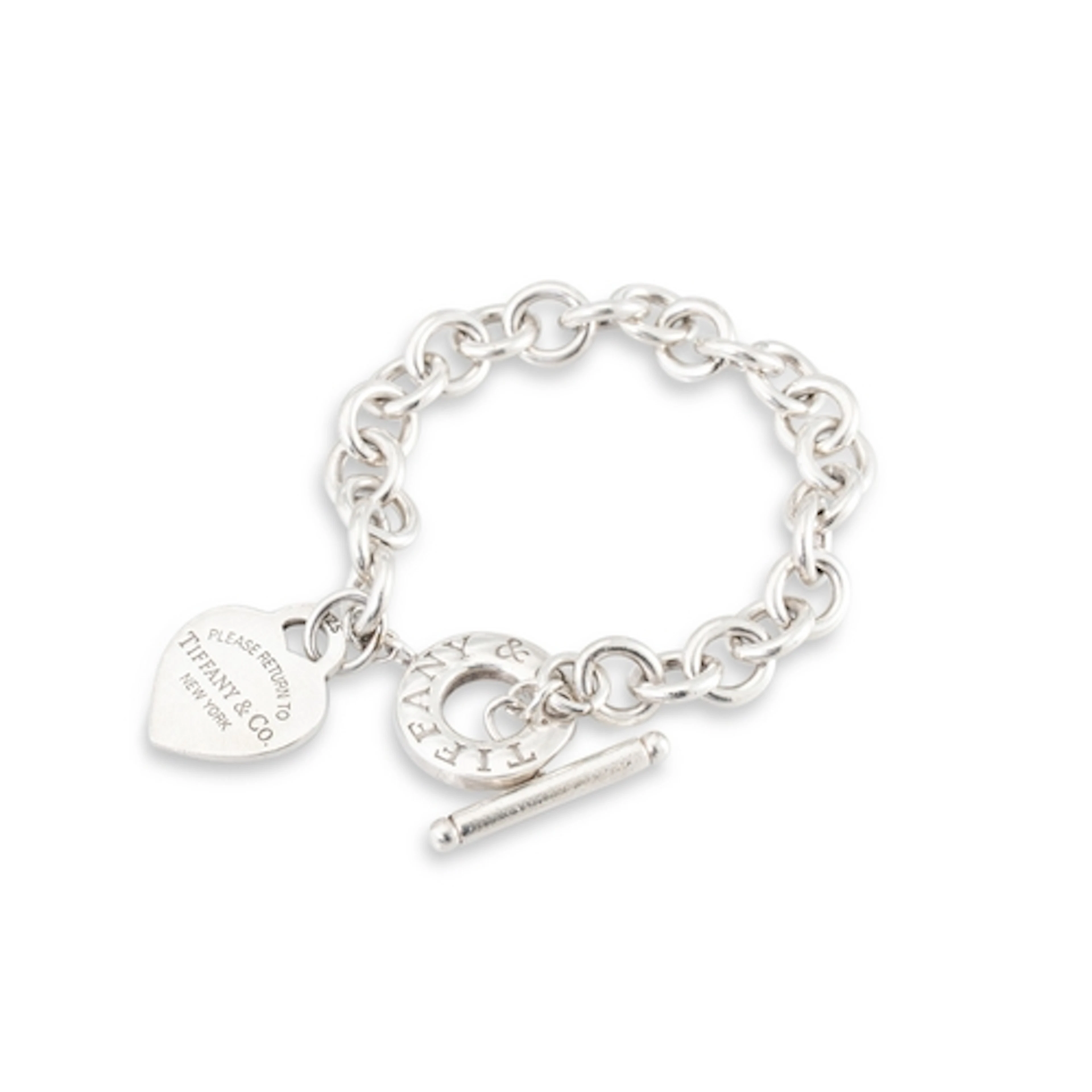 A TIFFANY & CO STERLING SILVER (.925) BRACELET, open links t...