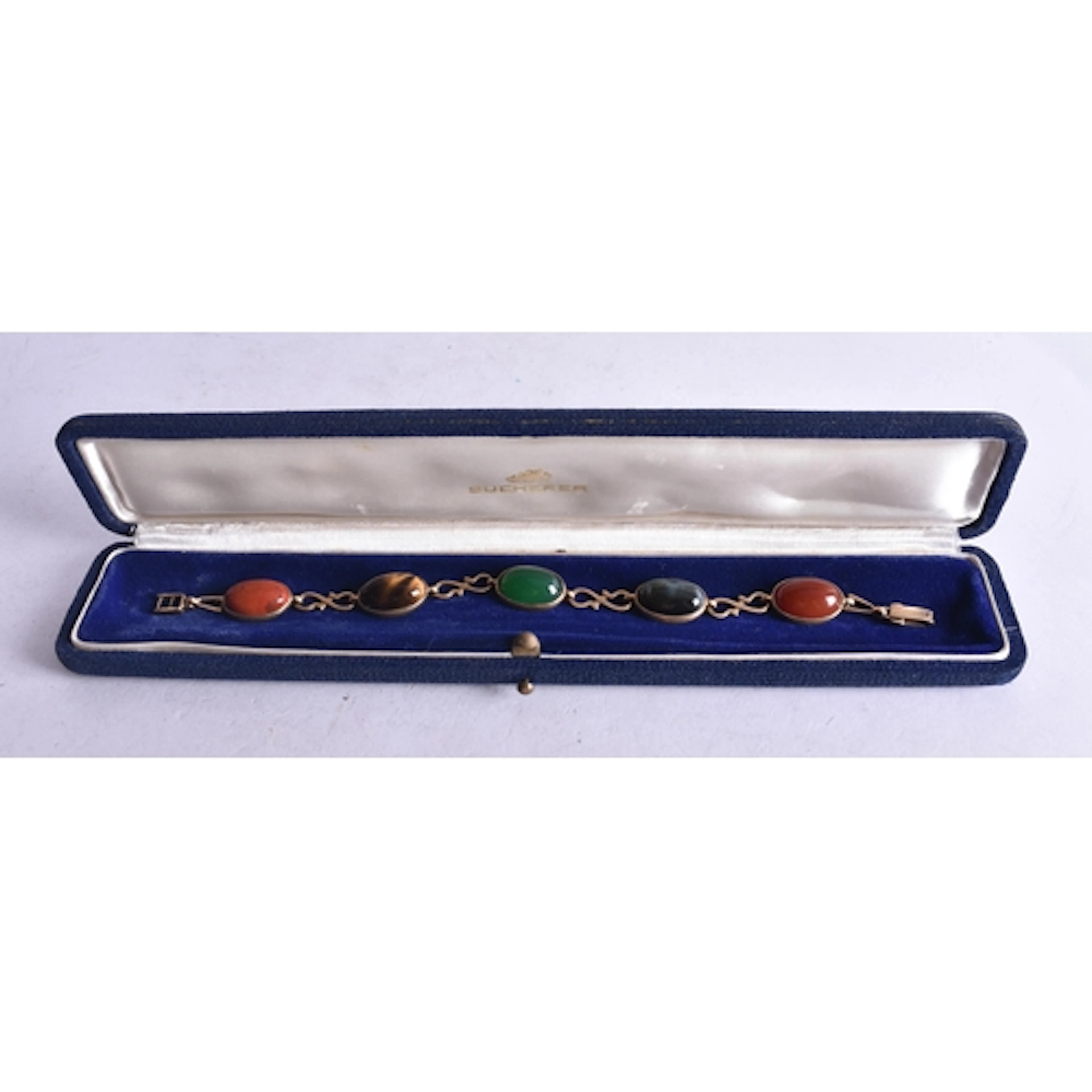 A 9ct gold Egyptian Revival scarab design bracelet, set with...