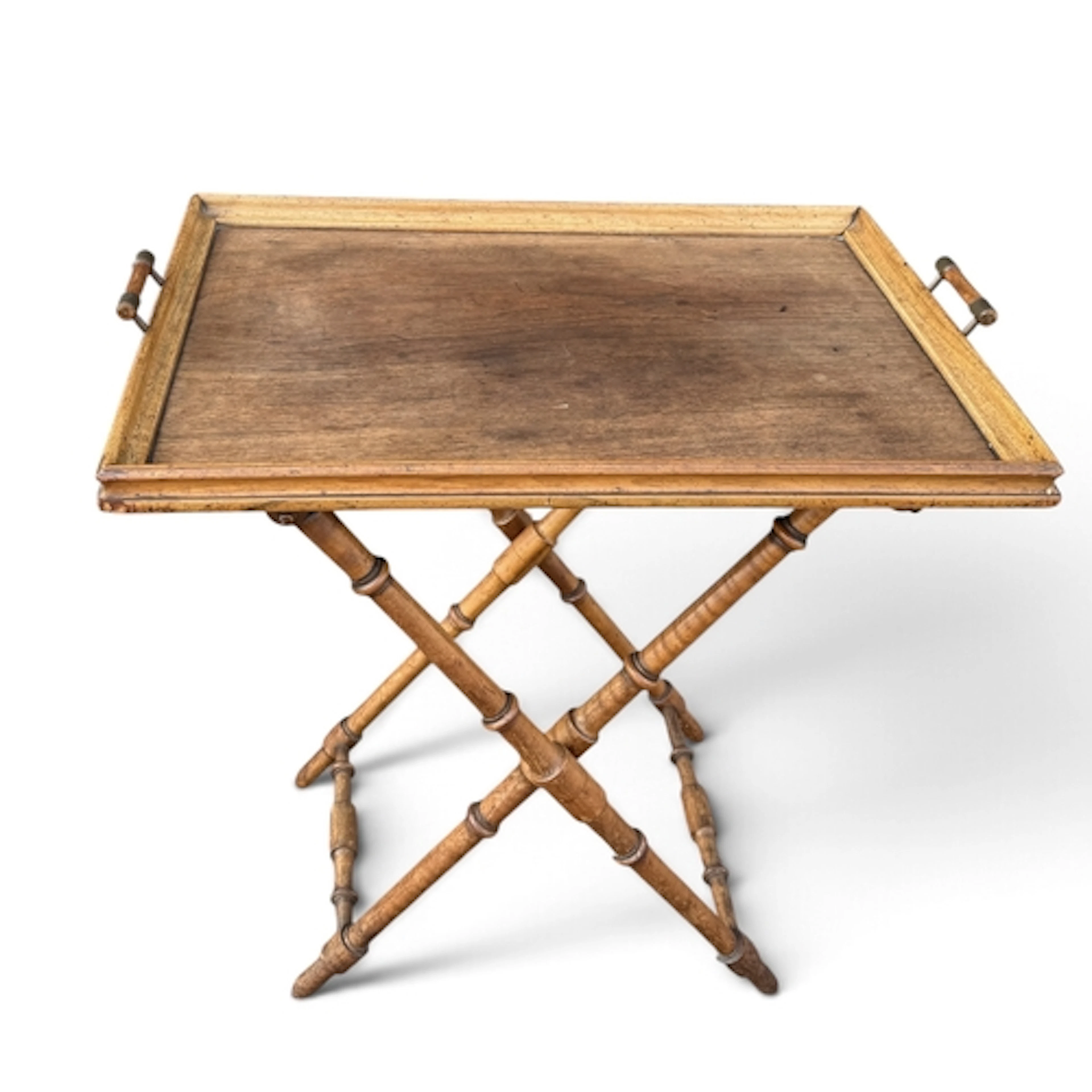 A FAUX BAMBOO FOLDING BUTLERS TRAY AND STAND 70cm W x 48cm D...
