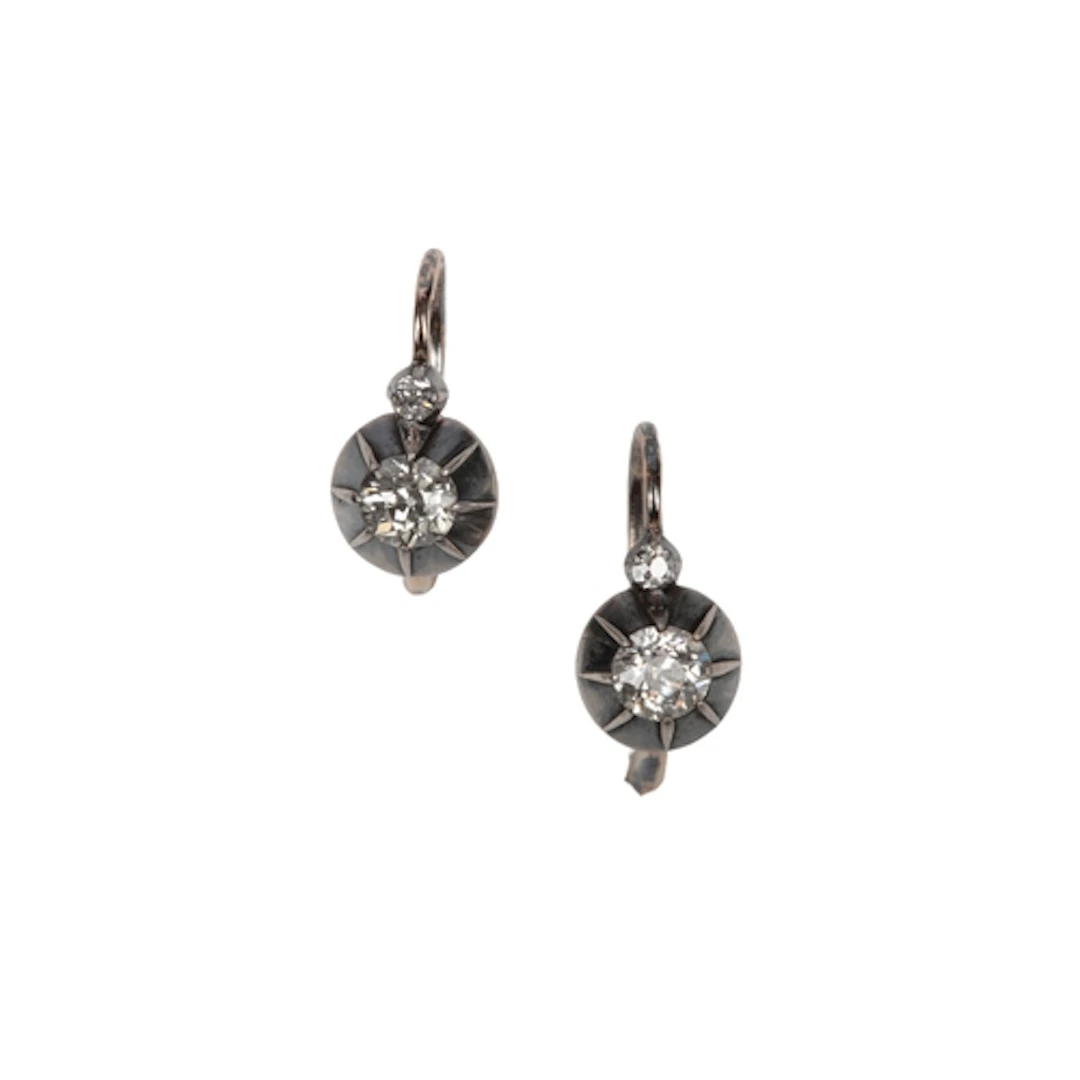 An attractive pair of diamond dormeuse earrings, late 19th c...