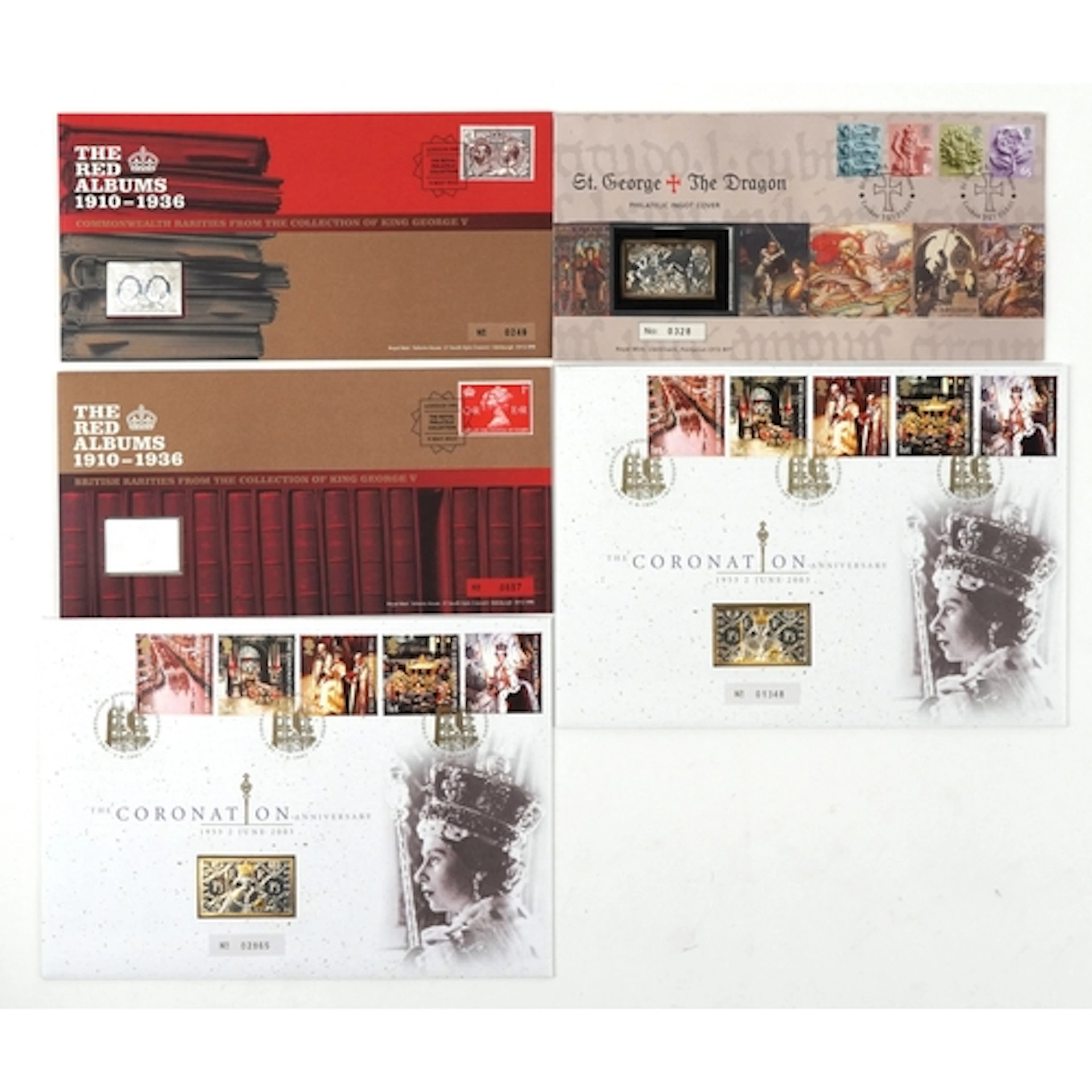 Five commemorative silver ingot stamp covers comprising two ...
