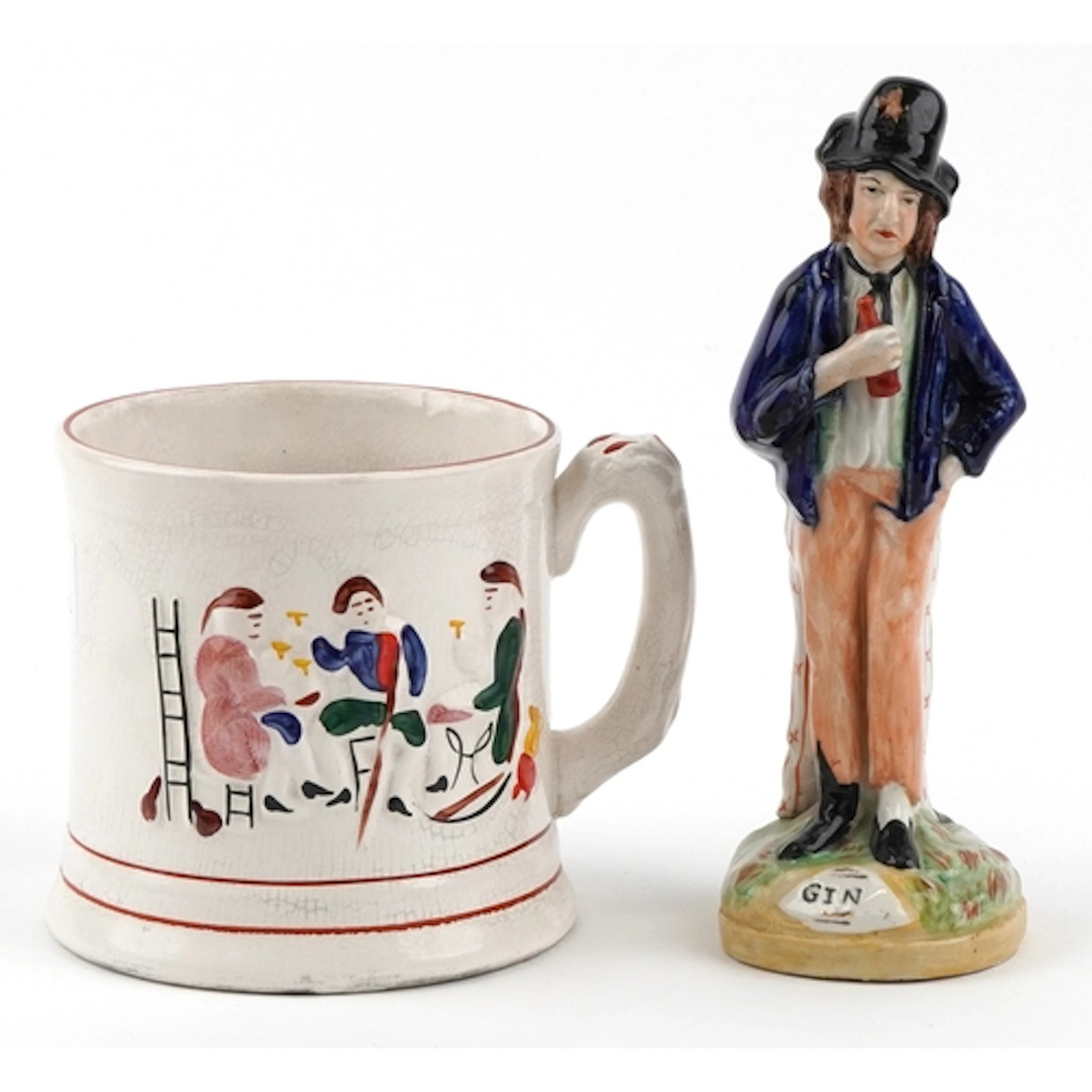Victorian Staffordshire pottery comprising a frog mug and gi...
