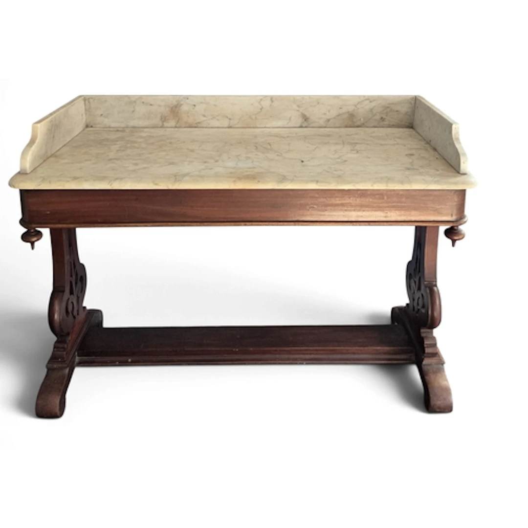 A 19th Century Mahogany Marble top Washstand with fretwork l...