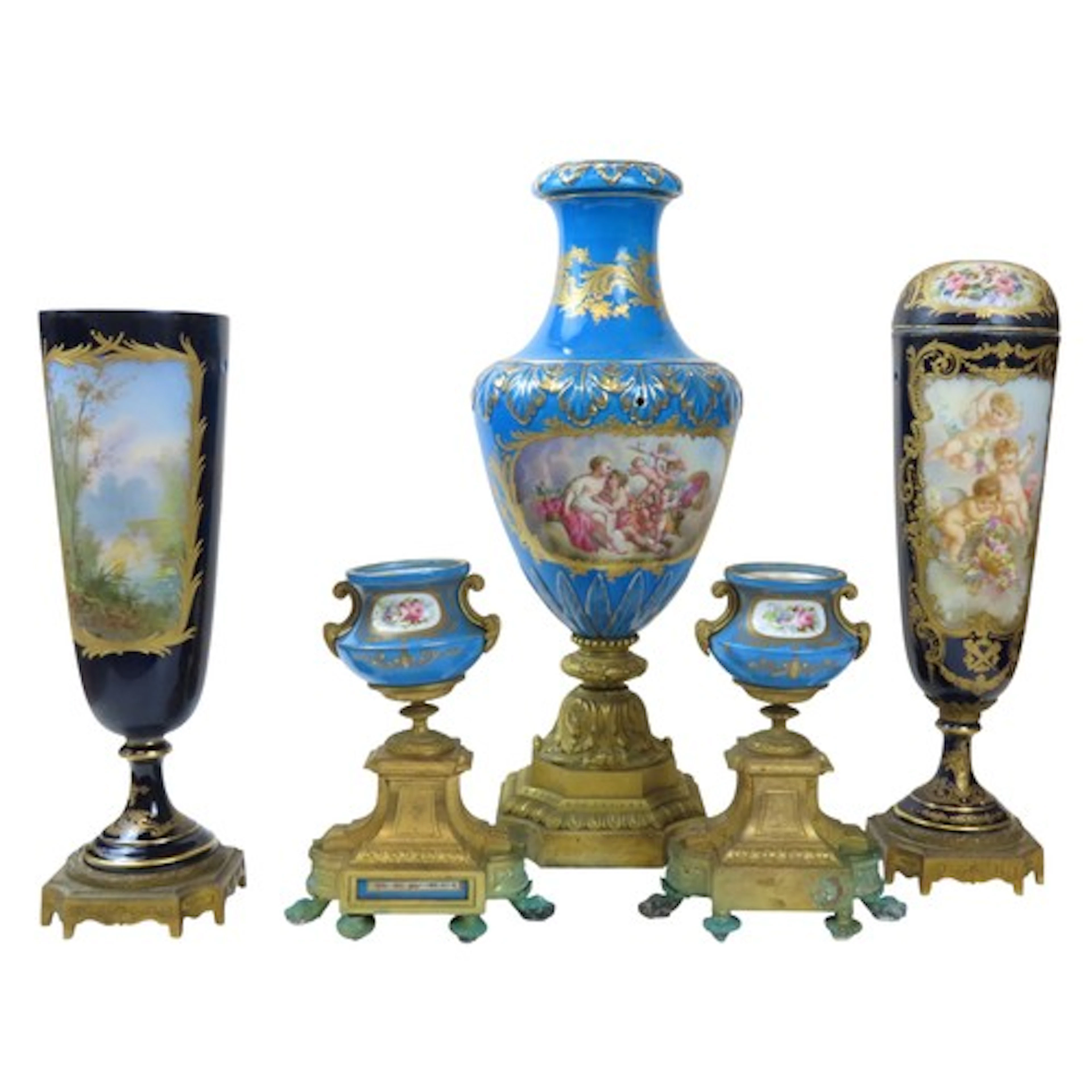 A LARGE SEVRES-STYLE PORCELAIN AND ORMOLU URN 19TH CENTURY w...