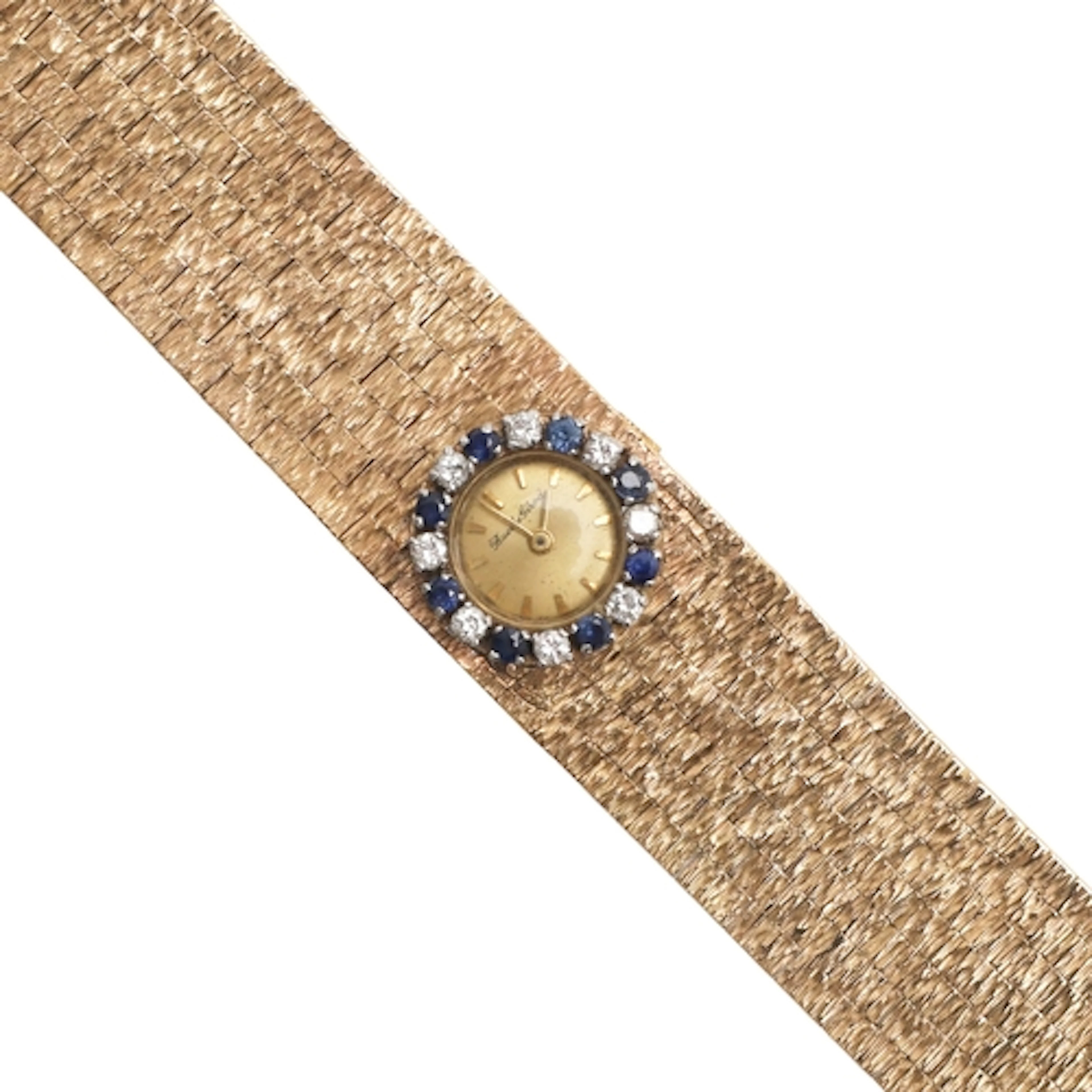 A LADY'S SAPPHIRE, DIAMOND AND 9CT GOLD WRISTWATCHBY BUECHE ...
