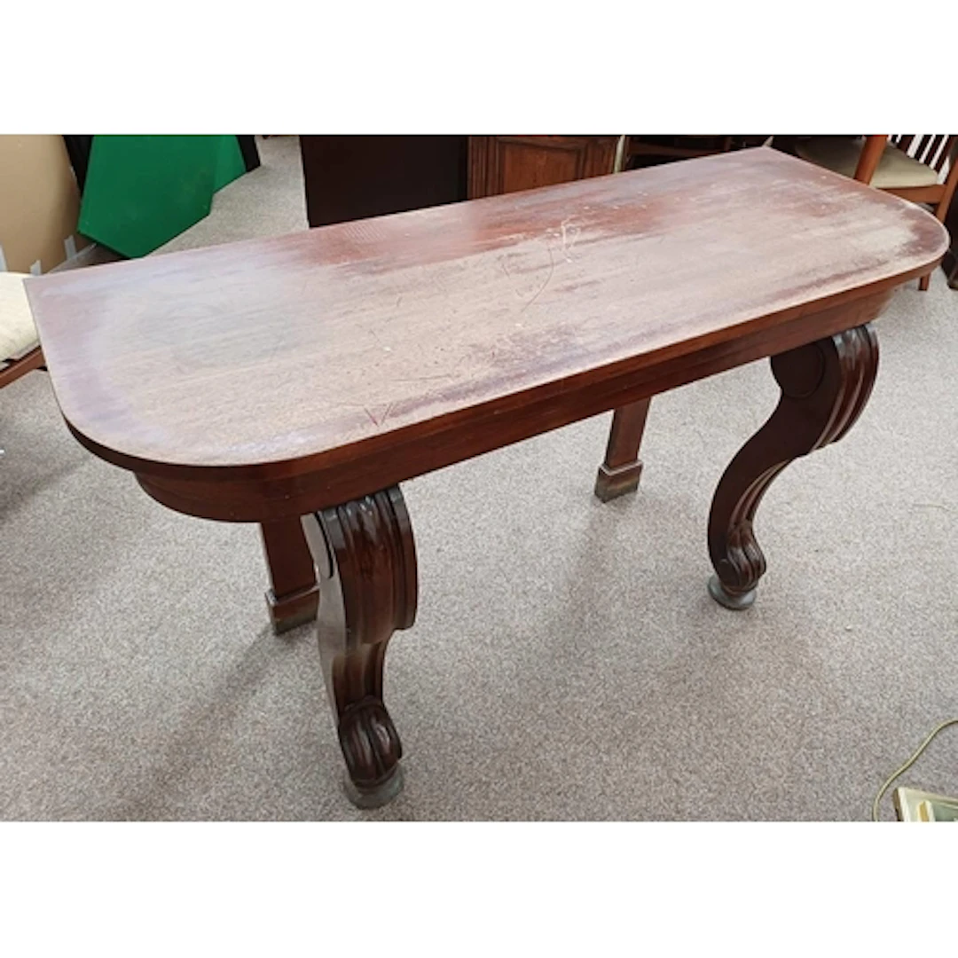 19TH CENTURY MAHOGANY SIDE TABLE WITH DECORATIVE SHAPED SUPP...