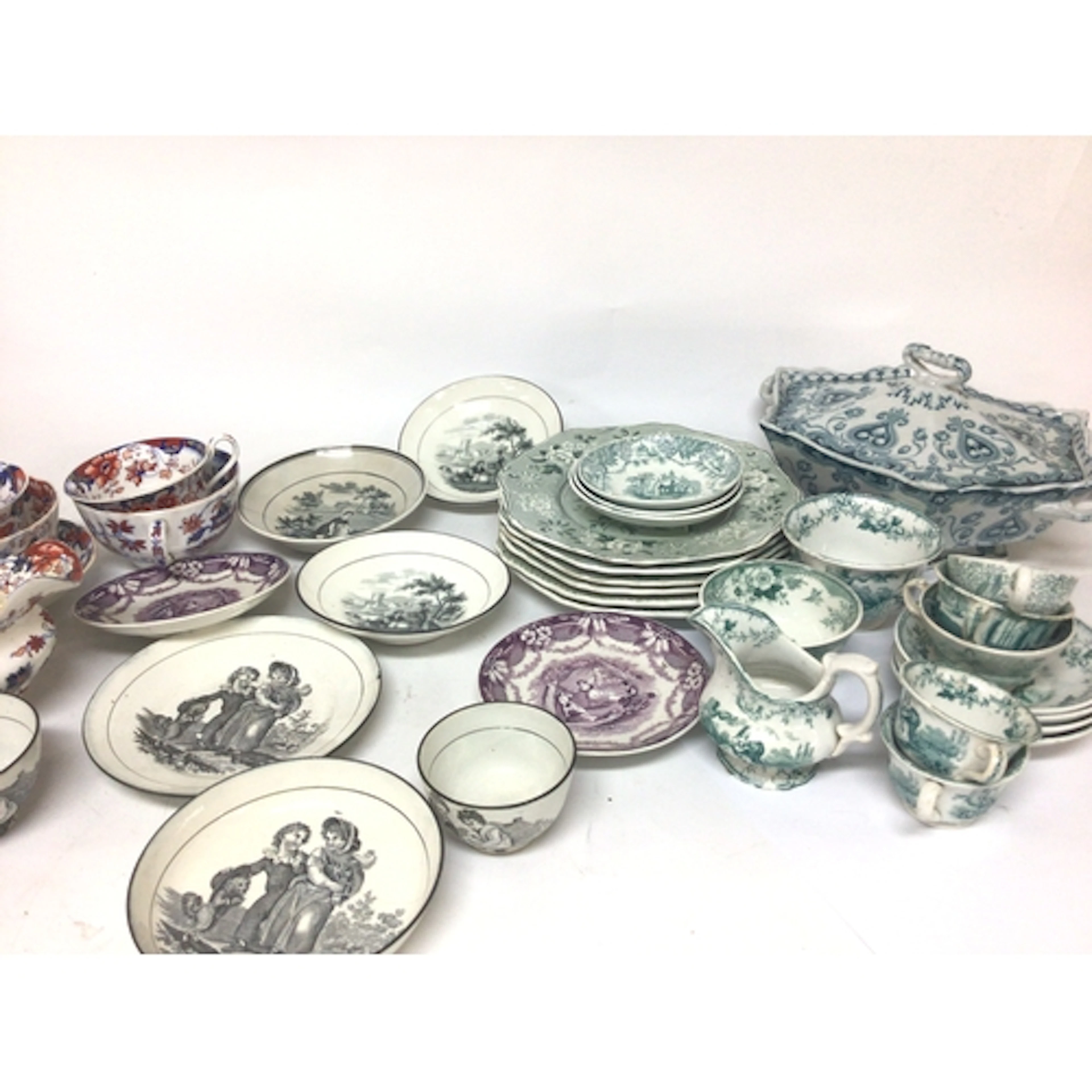A collection of Victorian ceramics cups saucers and ea...