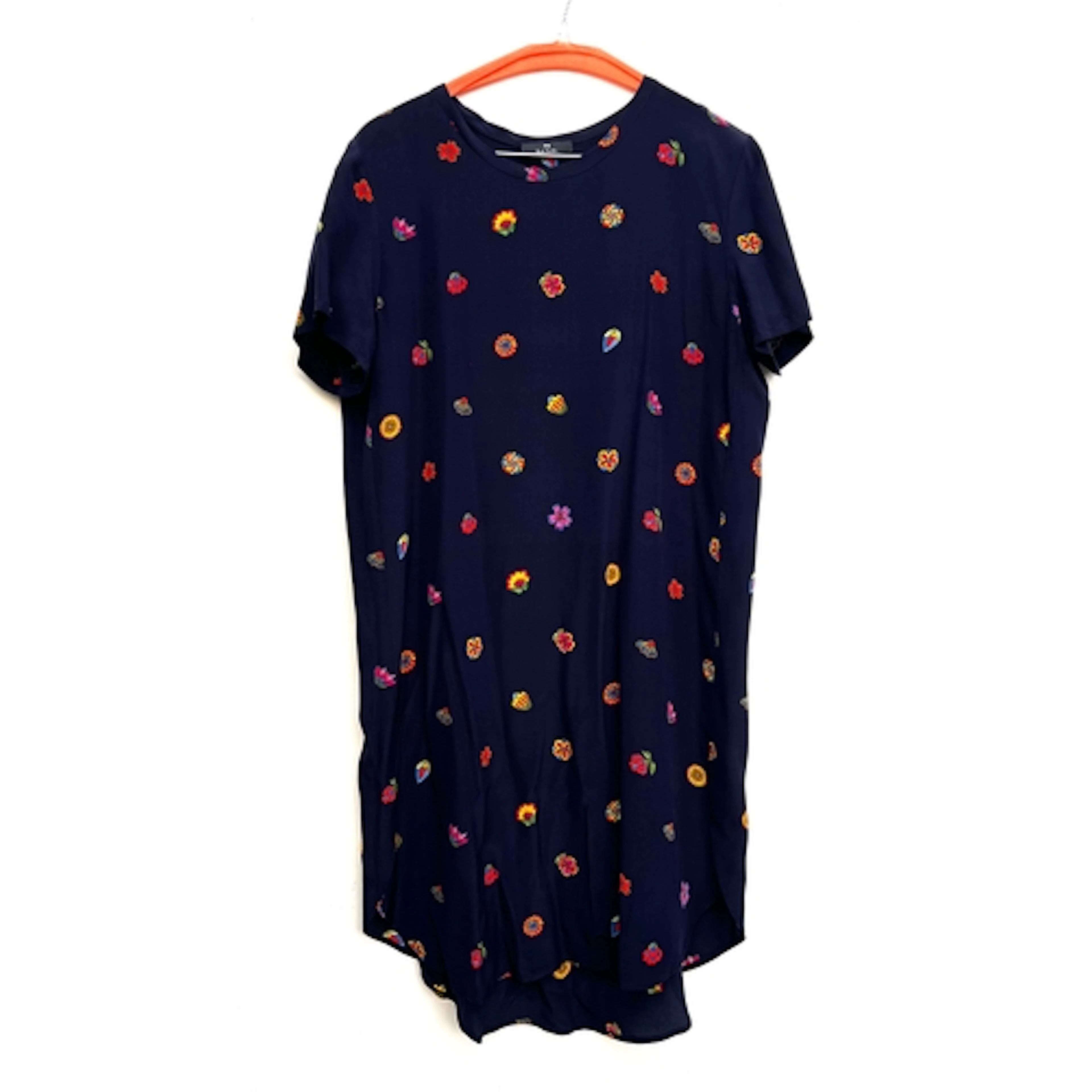 A Paul Smith navy silk dress with floral pattern, size 44
