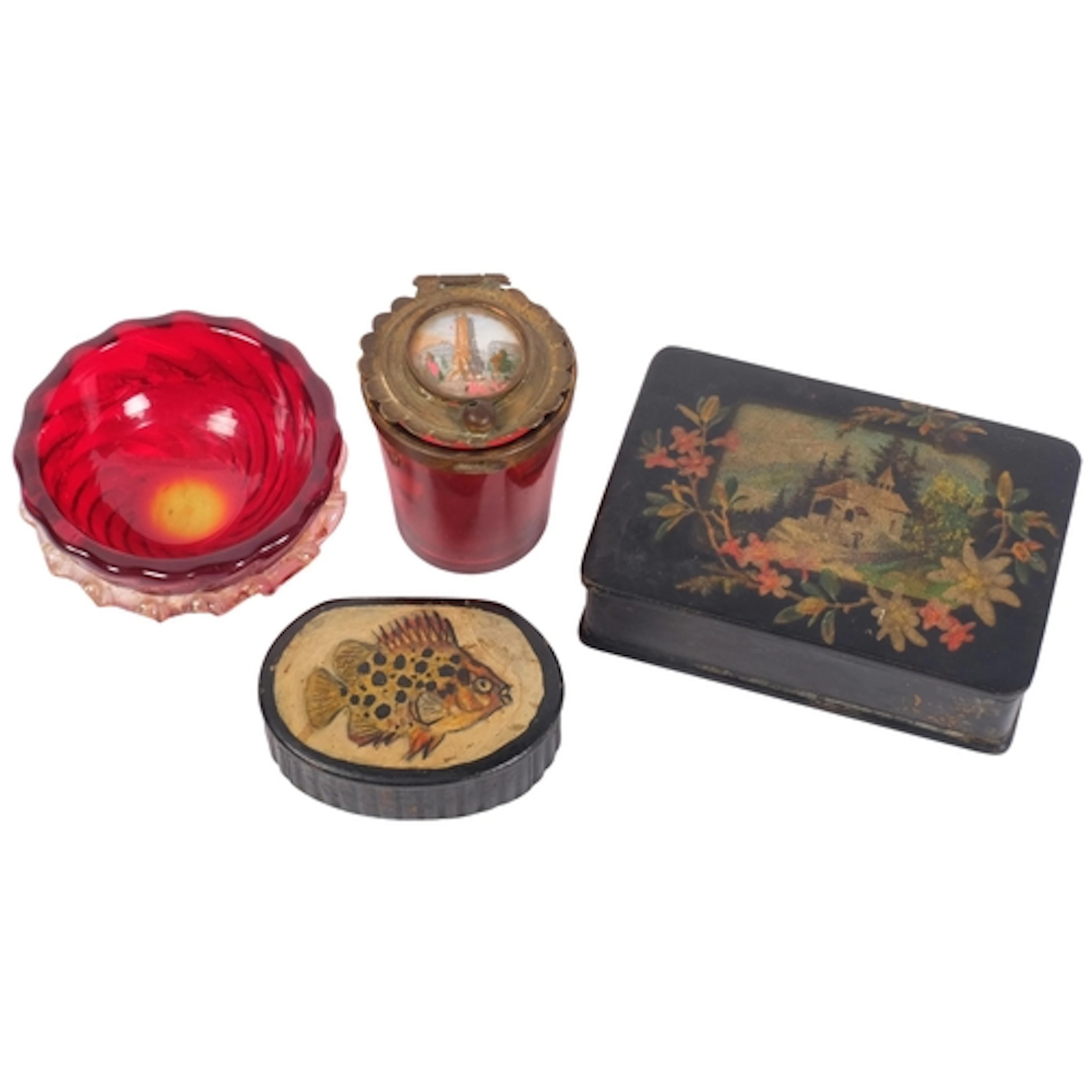 A 19th century black lacquered papier mache box, an oval lac...