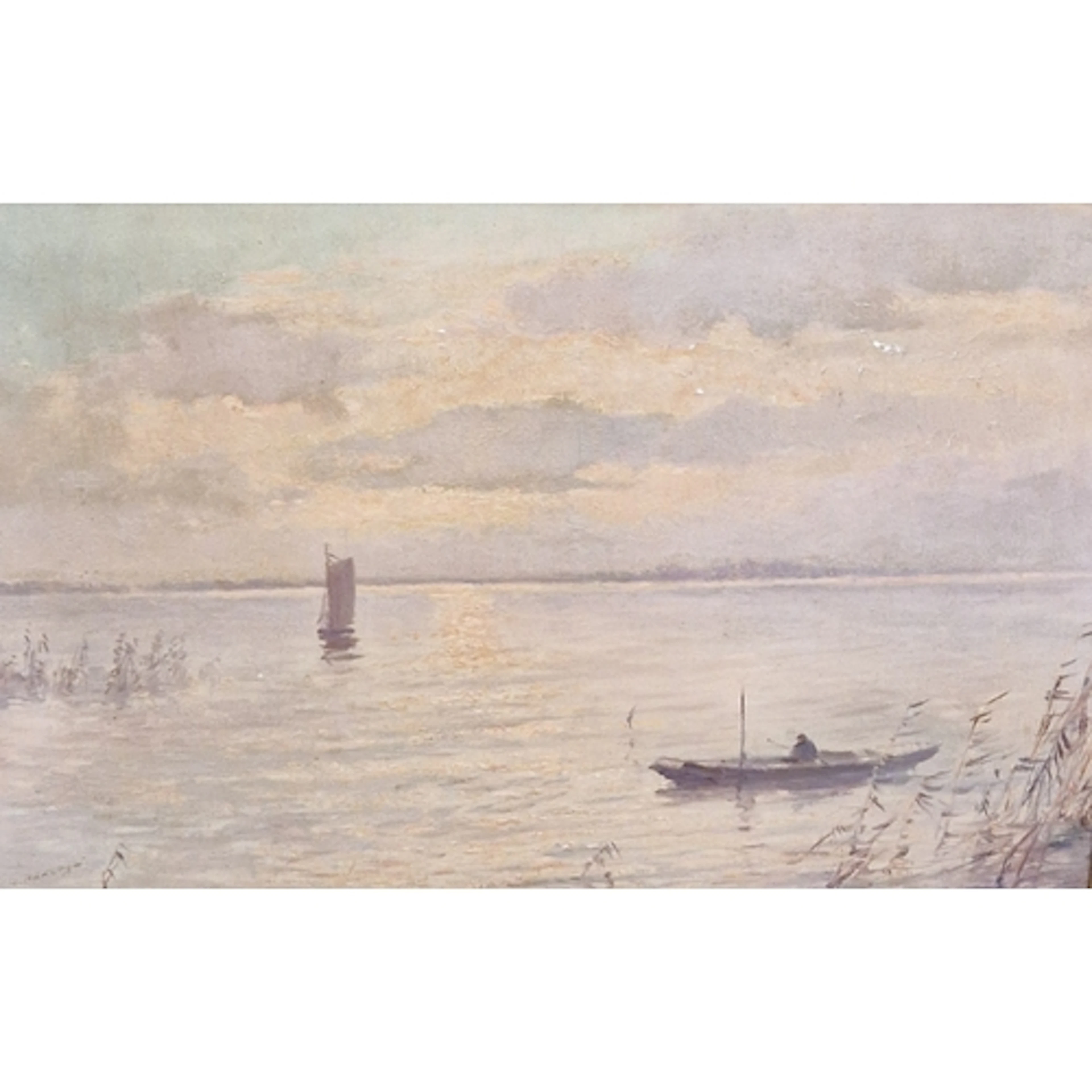 J.AKKUGA (?) . At a lake-side, indistinctly signed, oil on c...