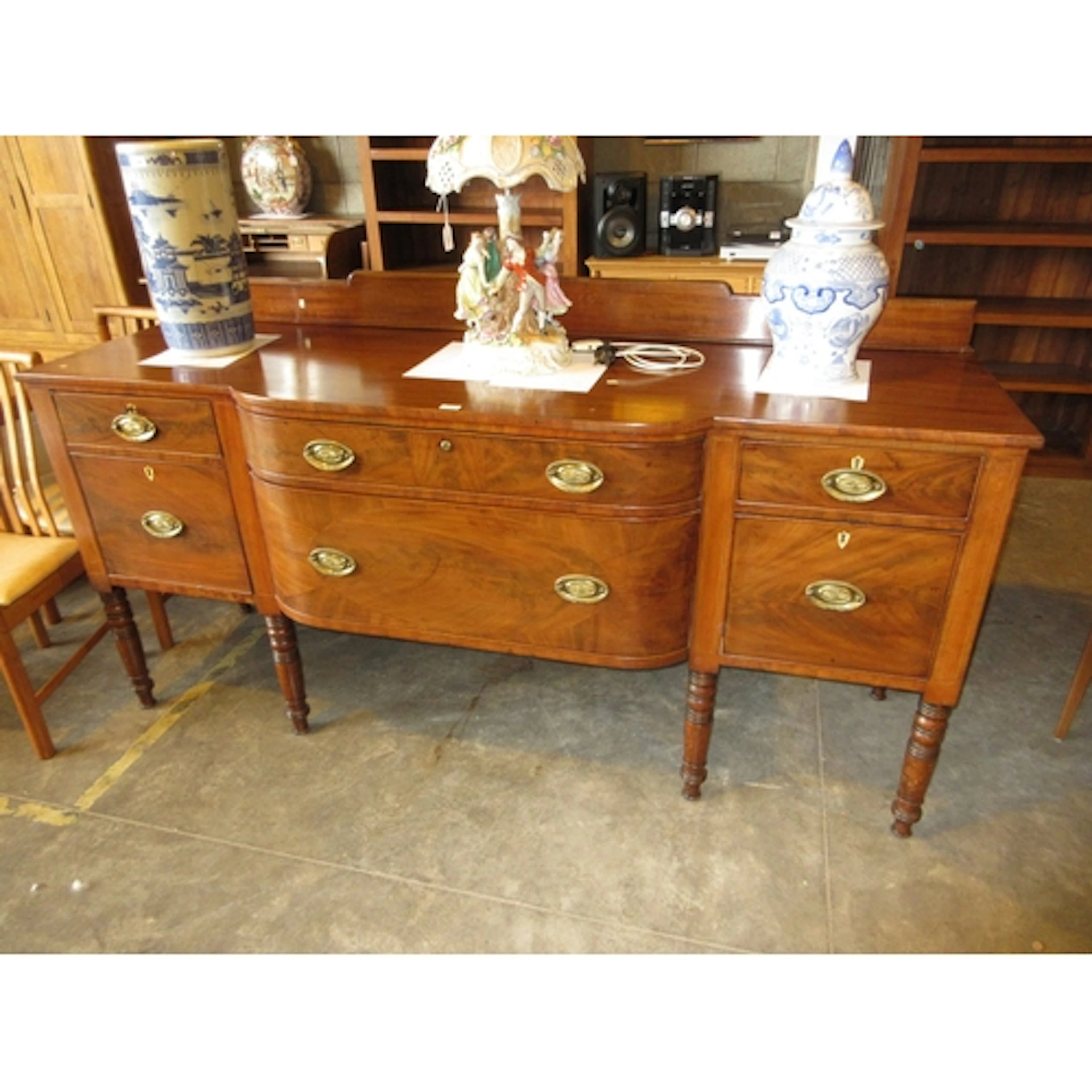 Late Georgian Inlaid Mahogany Sideboard on 6 Turned Legs, 20...
