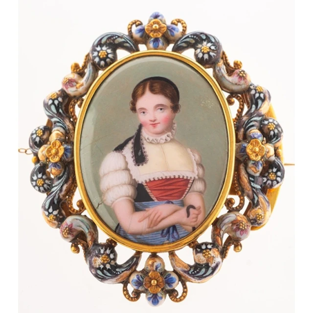 A 19th century portrait miniature and enamel brooch, (conver...