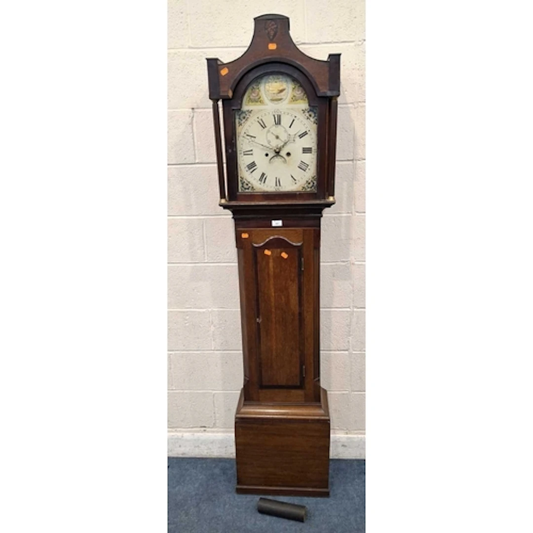 A GEORGIAN AND LATER OAK AND MAHOGANY CASED LONGCASE CLOCK, ...