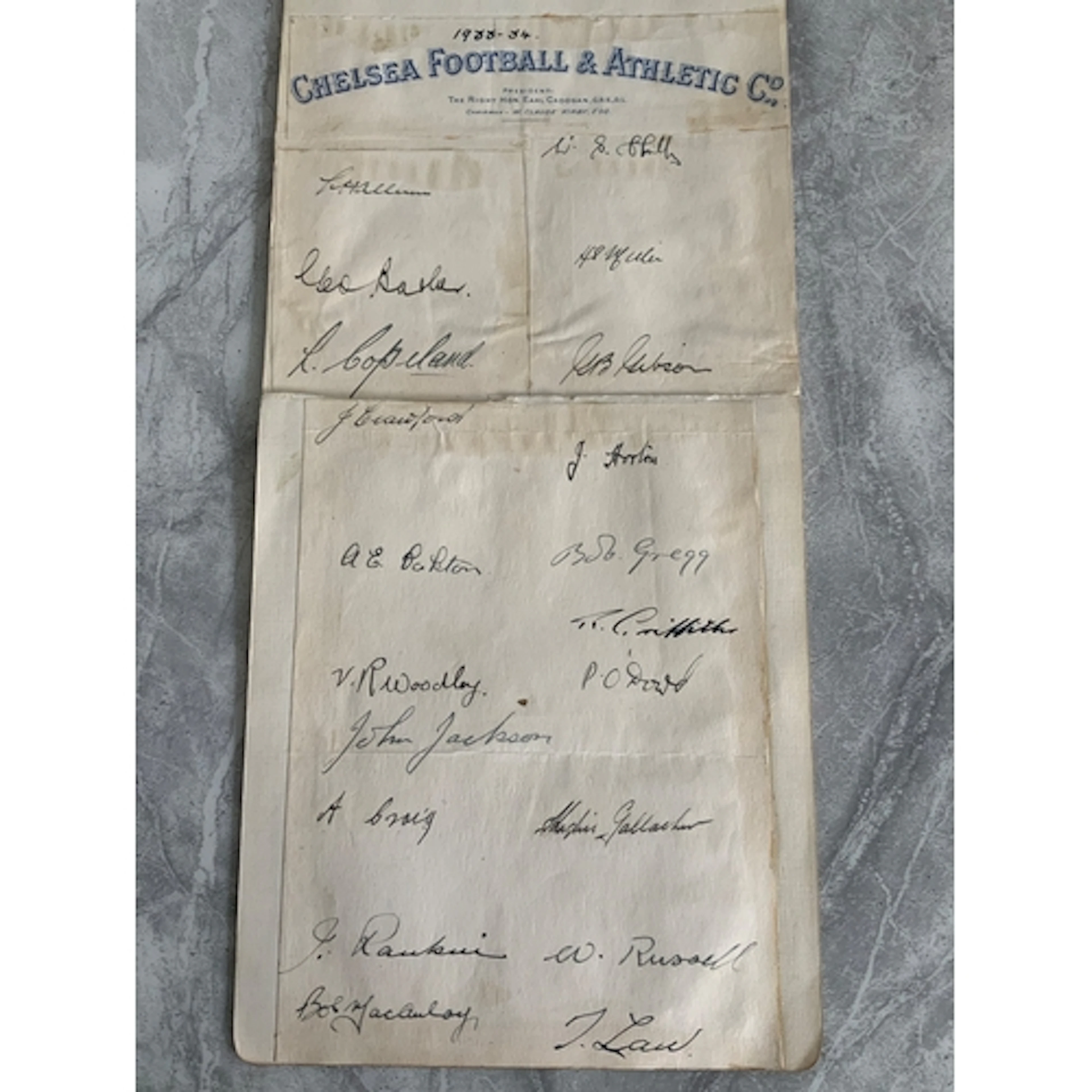 1933 - 1934 Chelsea Football Team Autographs: 20 signatures ...