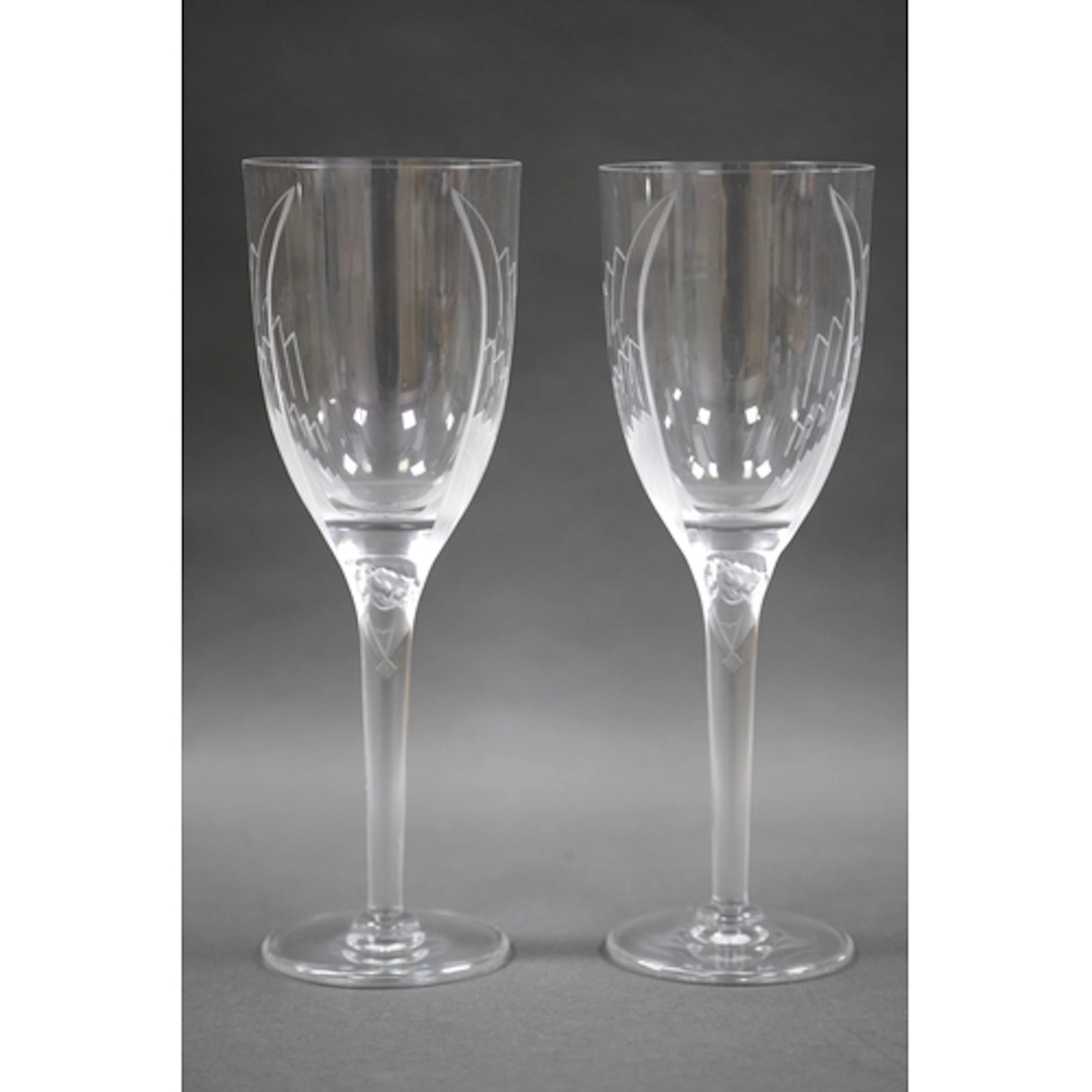 A Pair of Lalique Glass 'Angel' Stemmed Champagne Wine Glass...
