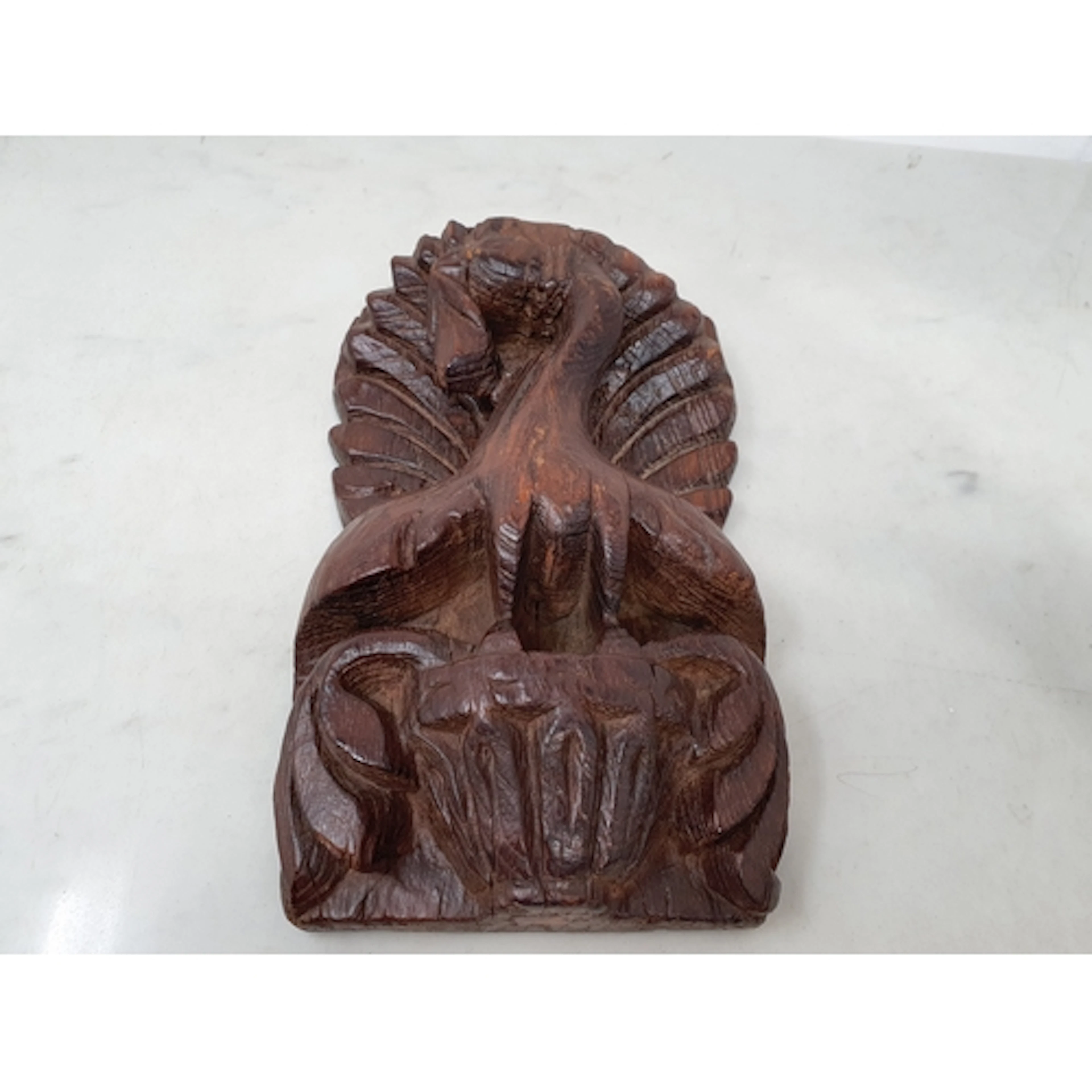 An antique oak Carving of Bird on a vase and leafage scroll ...