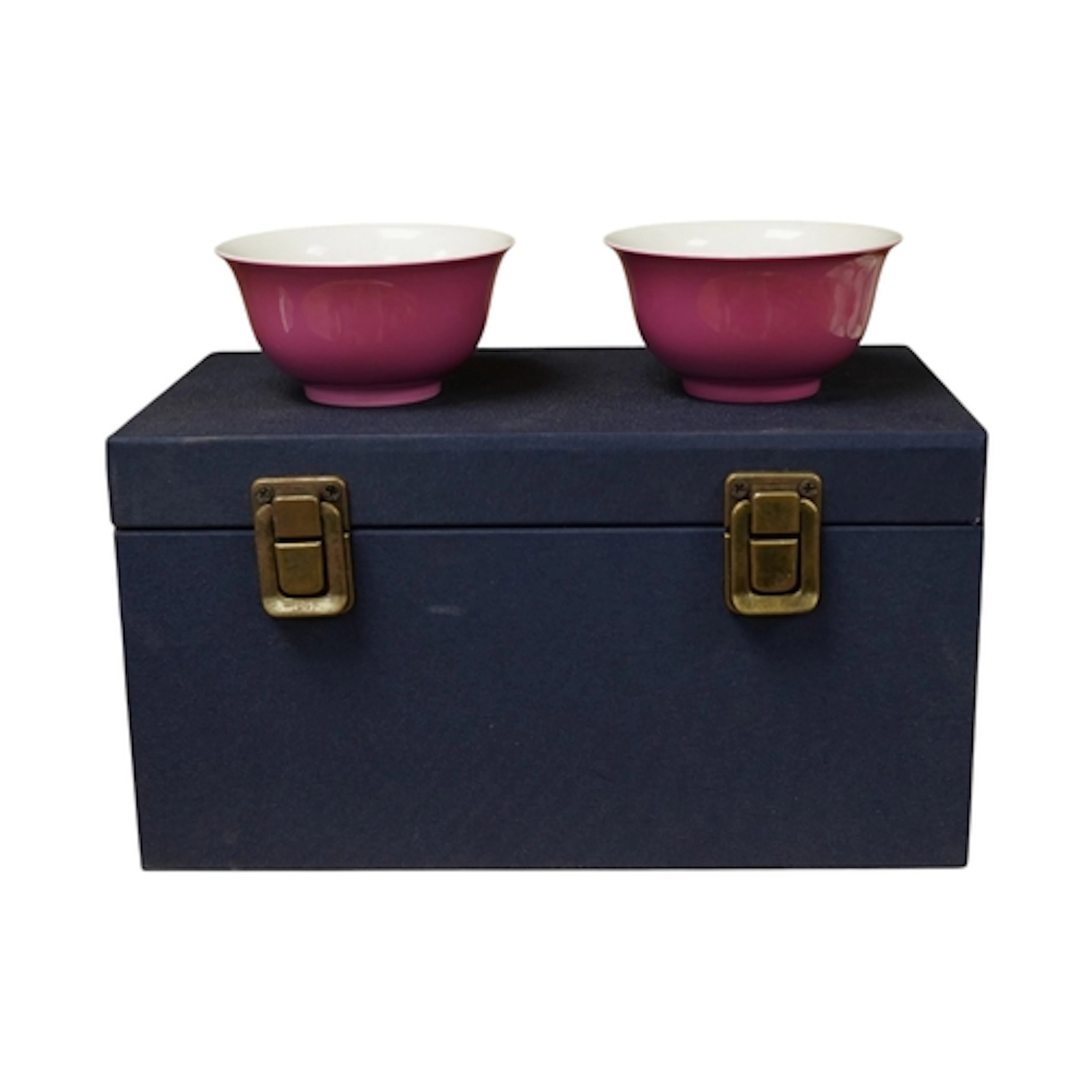 A pair of Chinese ruby glazed cups, Yongzheng marks, height ...