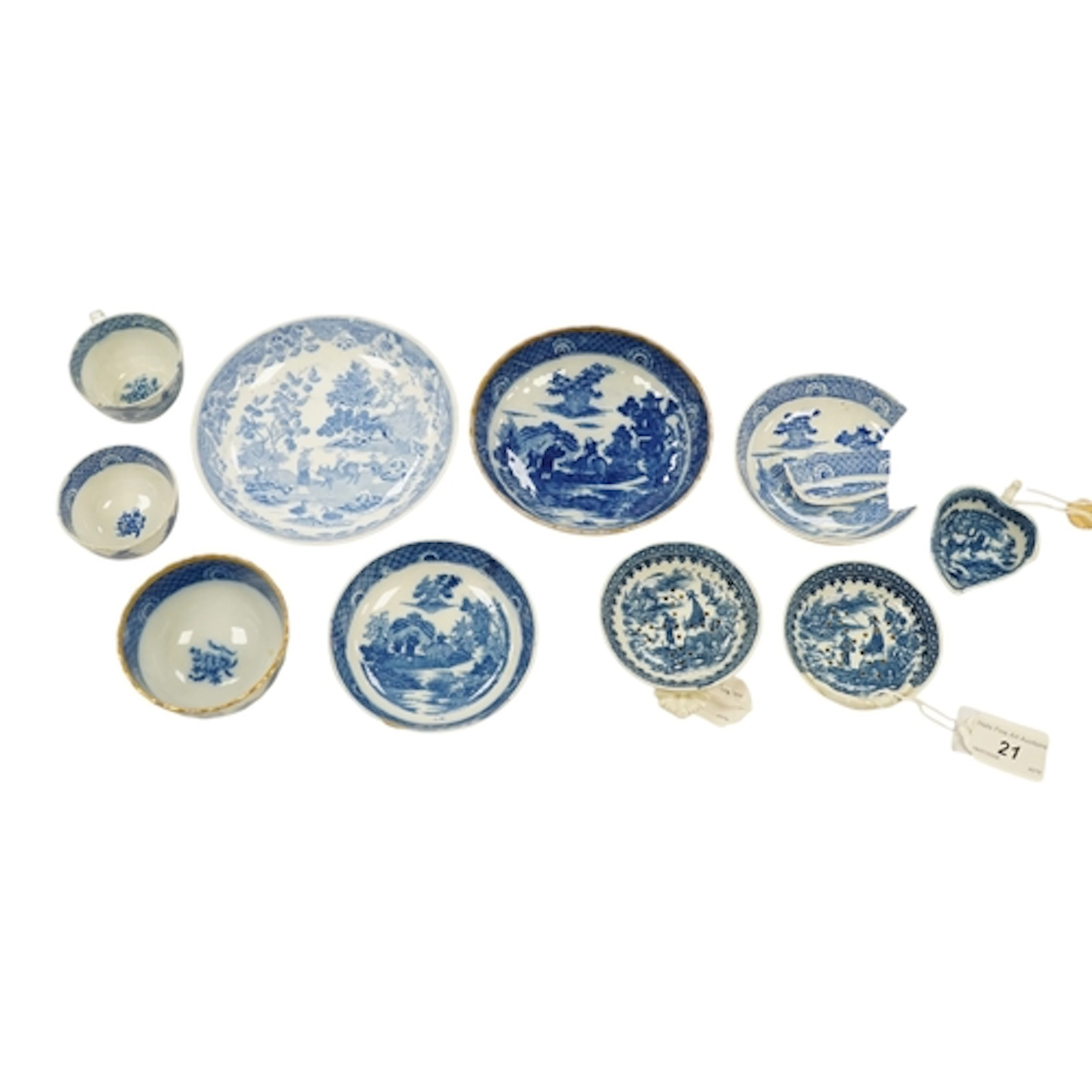 Two Staffordshire pearlware blue and white egg drainers, alo...