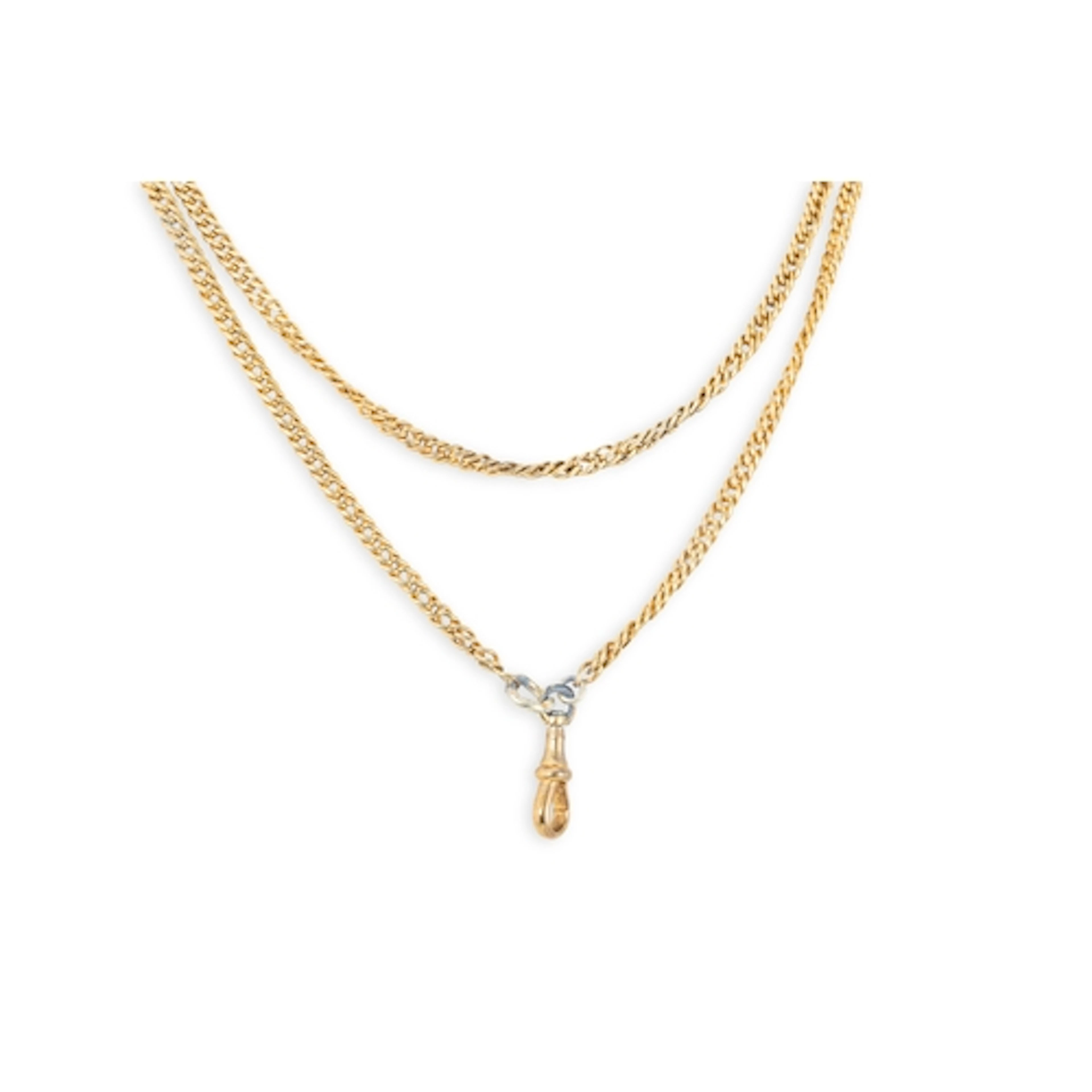 A VINTAGE COSTUME JEWELLERY MUFF CHAIN, not gold, length ca....