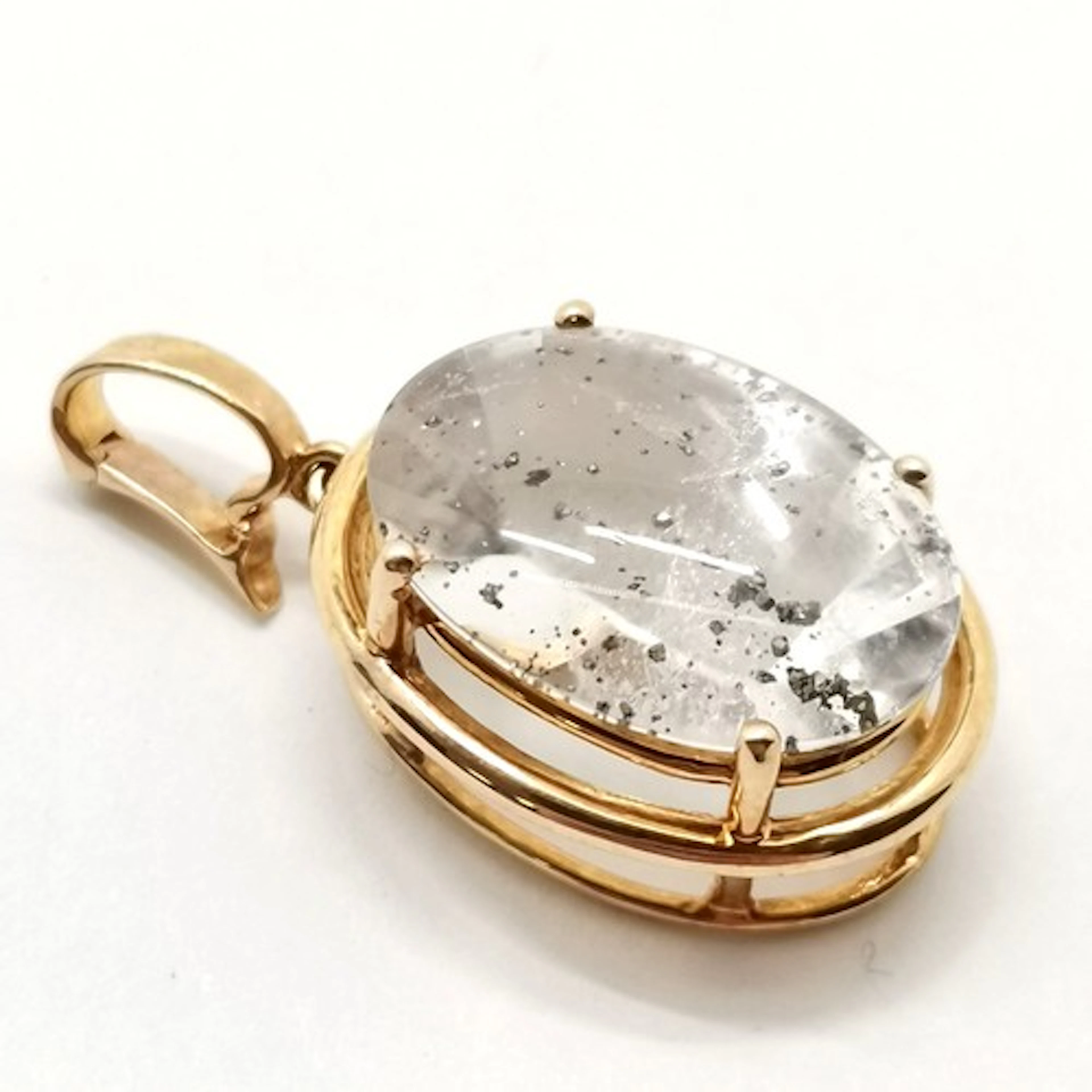 9ct marked gold rock crystal (with black insclusions) stone ...