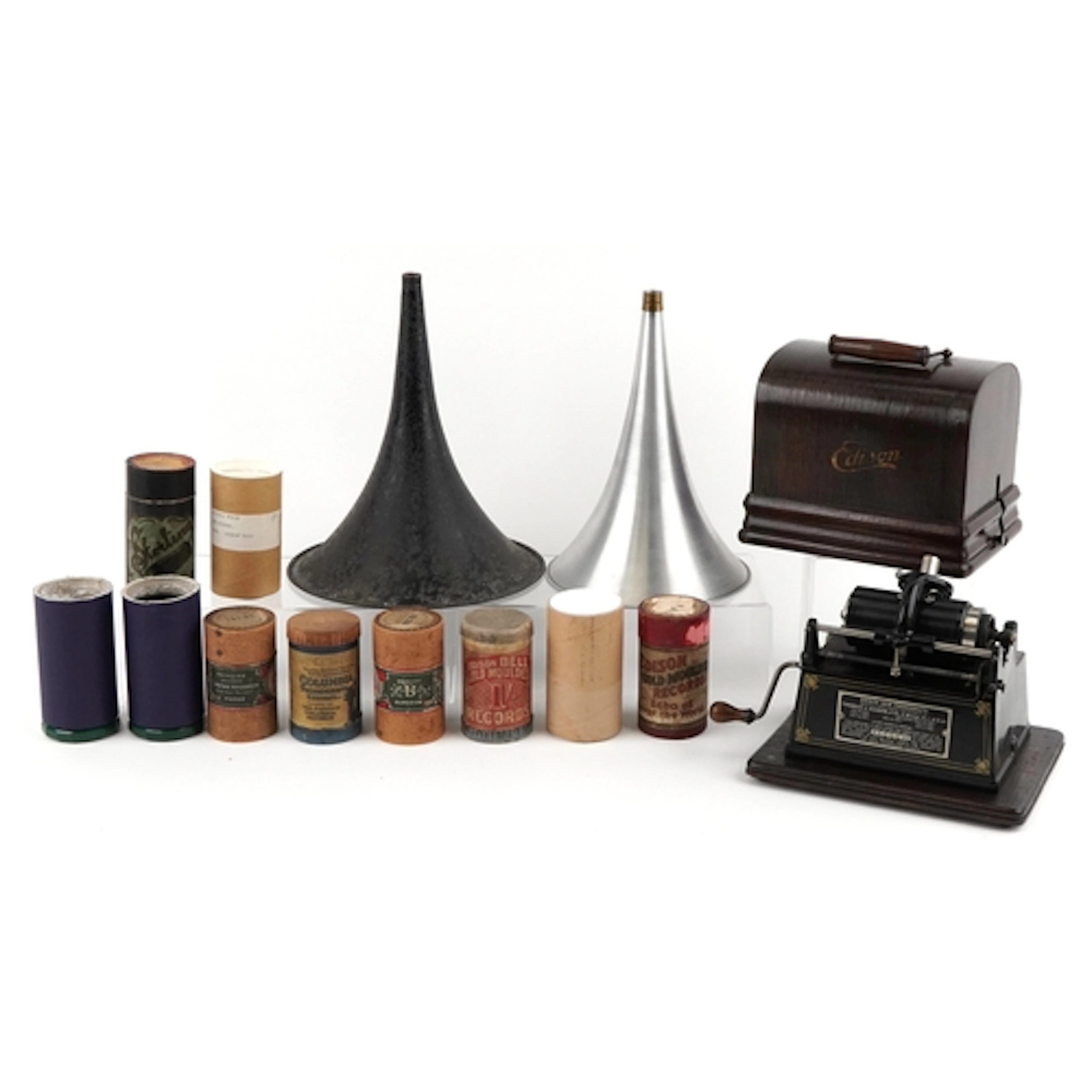 Thomas Edison, 19th century oak cased phonograph with two ho...