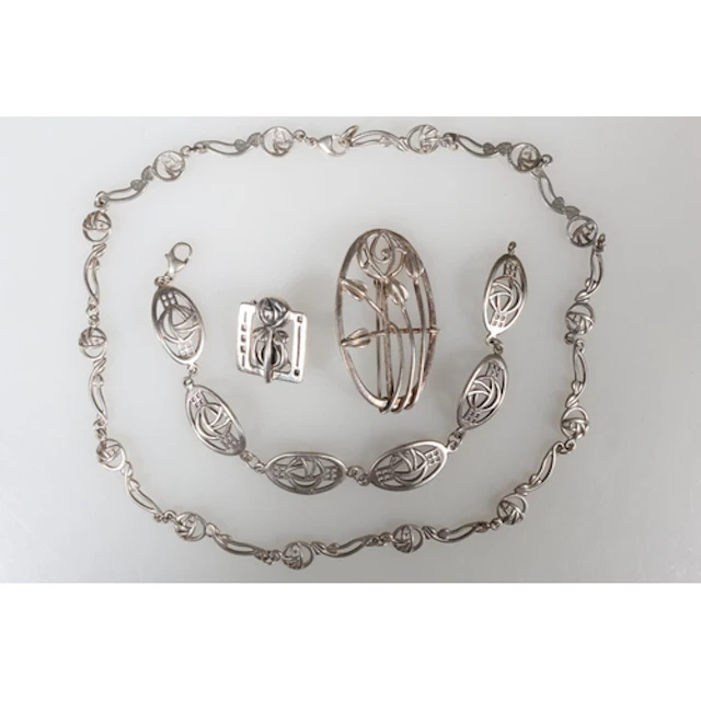 Charles Rennie Mackintosh rose design silver jewellery to in...