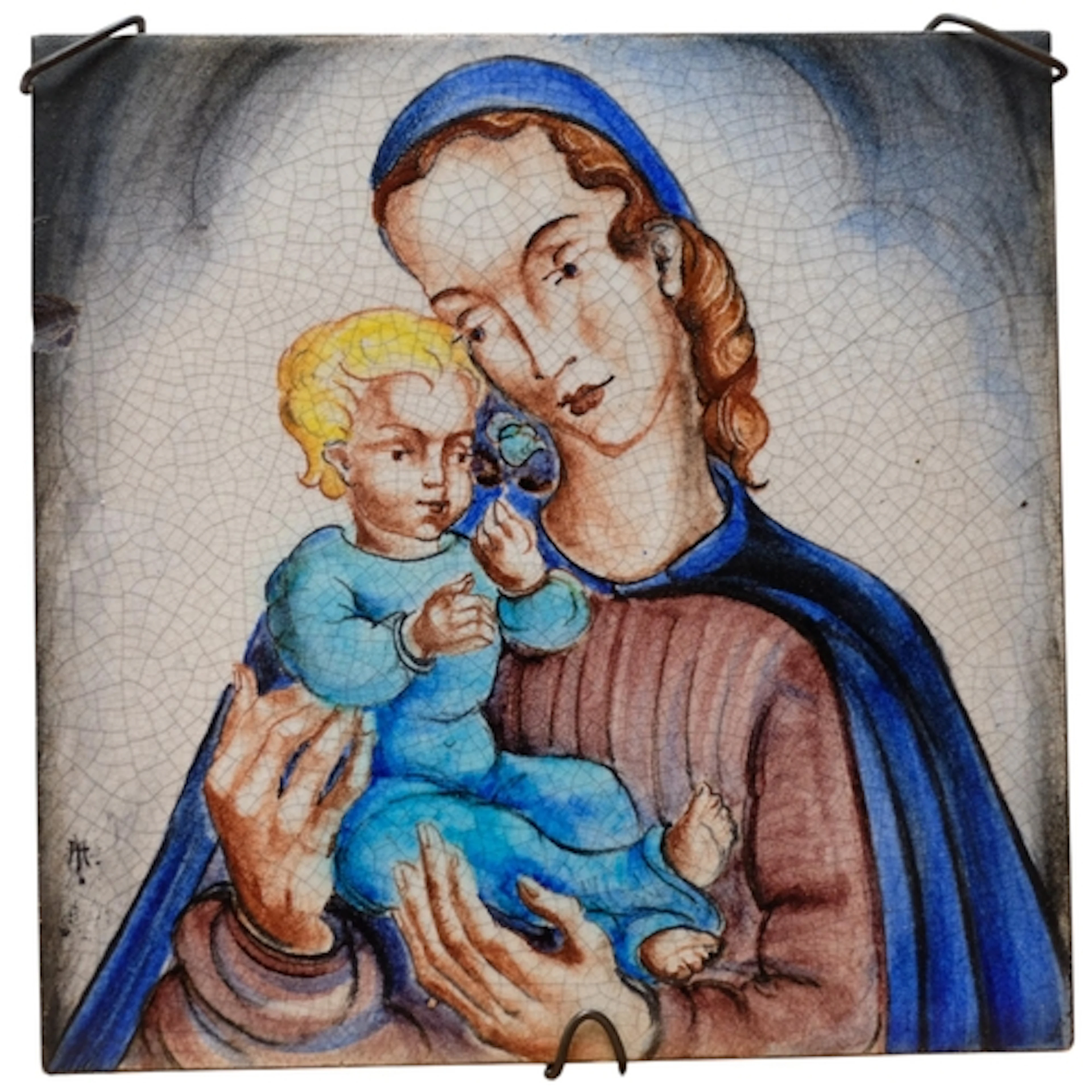 A Vintage hand decorated ceramic tile, by Fritz Hudler (1889...