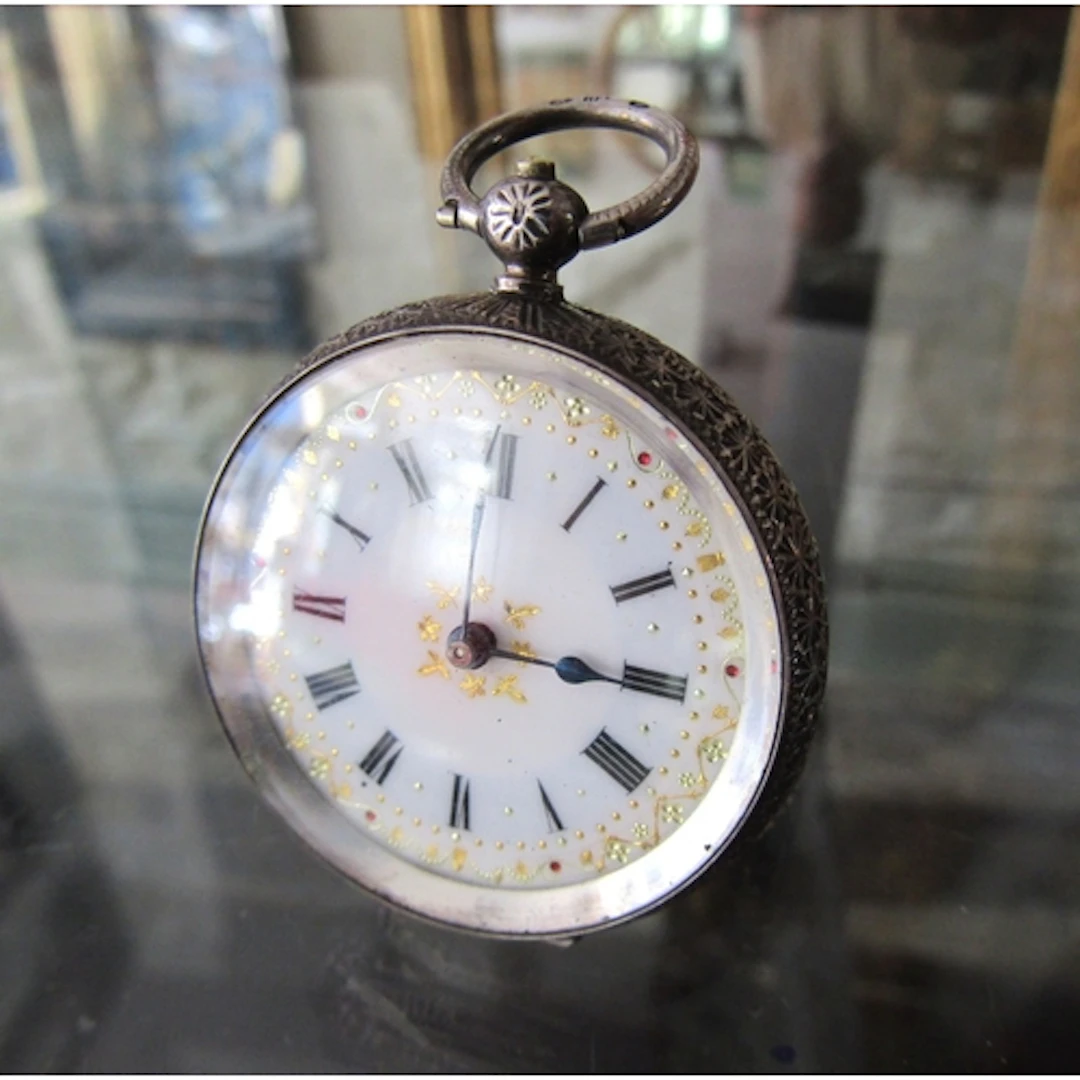 Silver Cased Half Hunter Pocket Watch Roman Numeral Decorate...