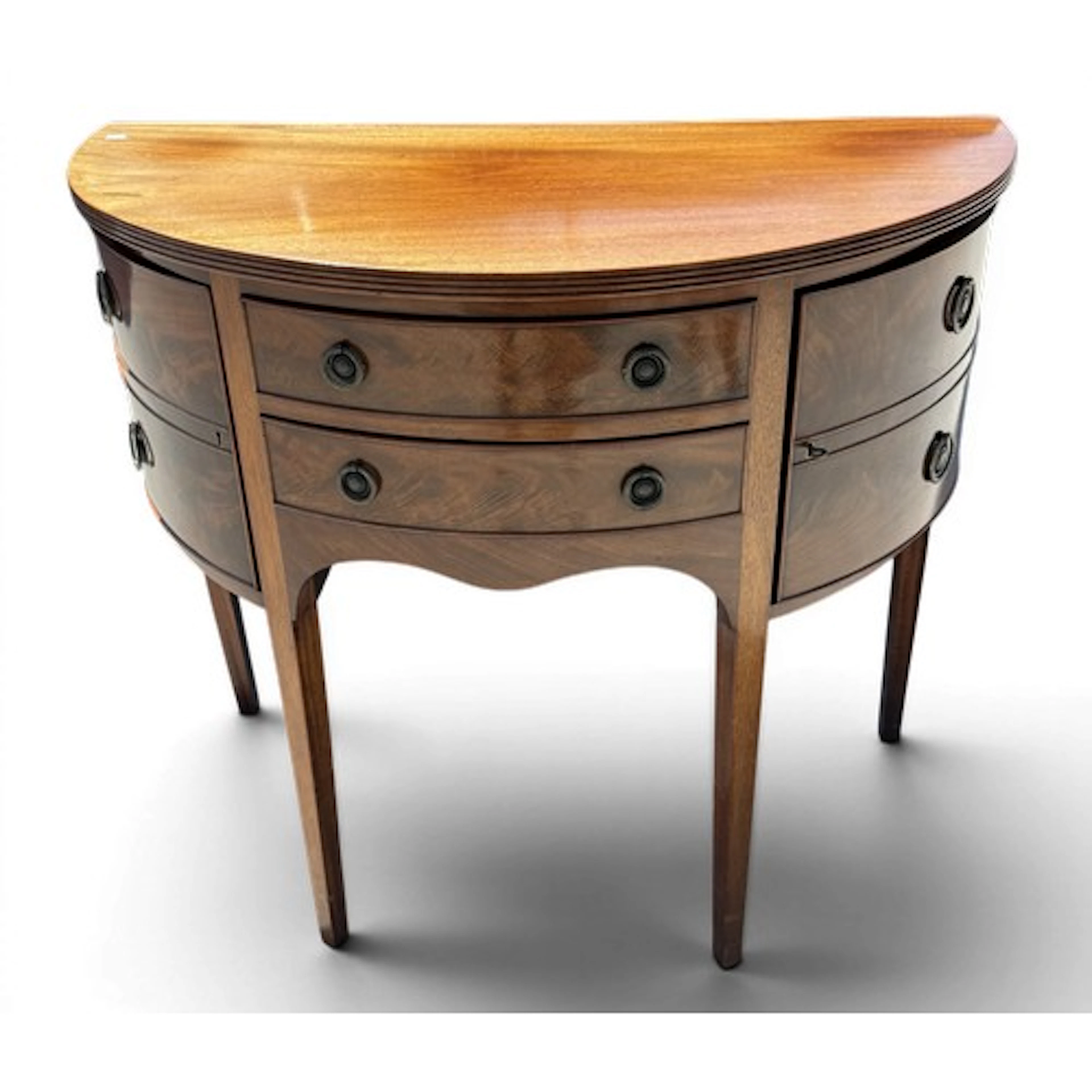 Demi lune mahogany inlaid sideboard. Two drawers with cupboa...