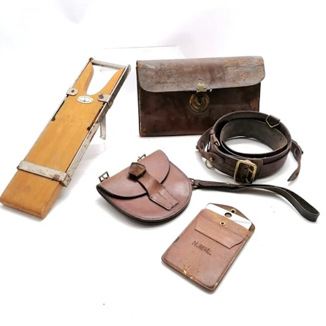 N.M. Mcleod leather cased mirror, Harrods boot jack 39cm x 1...