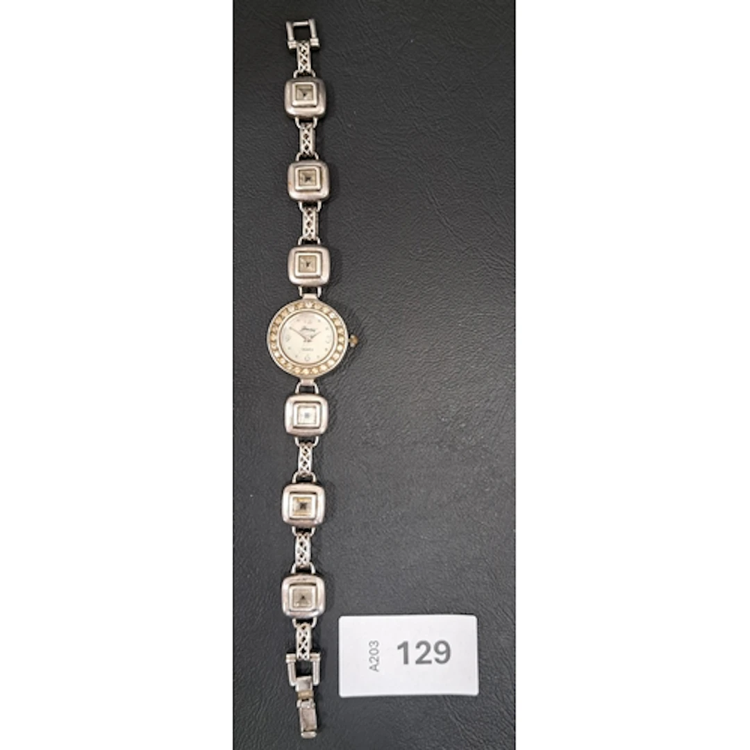 SILVER WATCH BY GEMS with mother of pearl dial and clear ge...