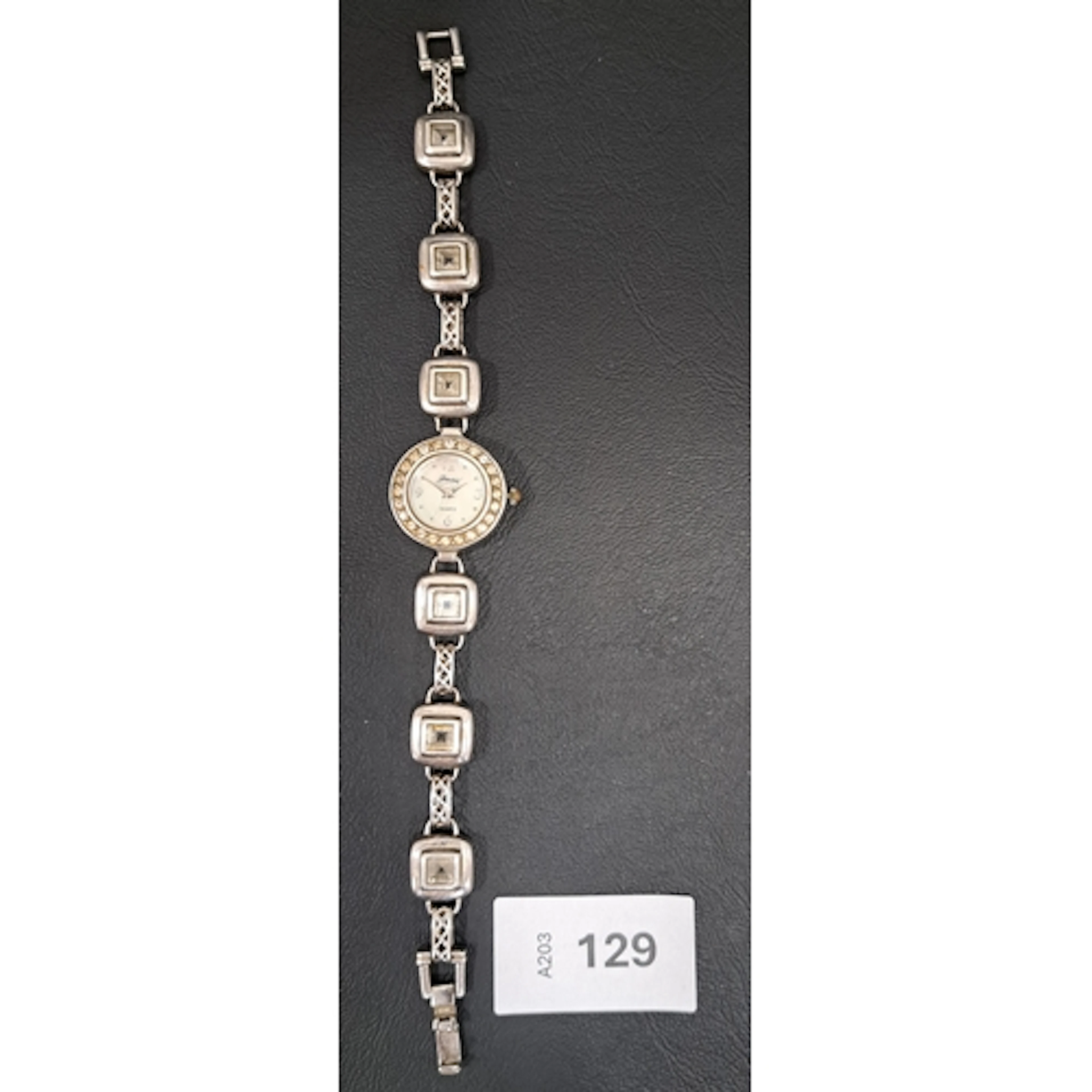 SILVER WATCH BY GEMS with mother of pearl dial and clear ge...