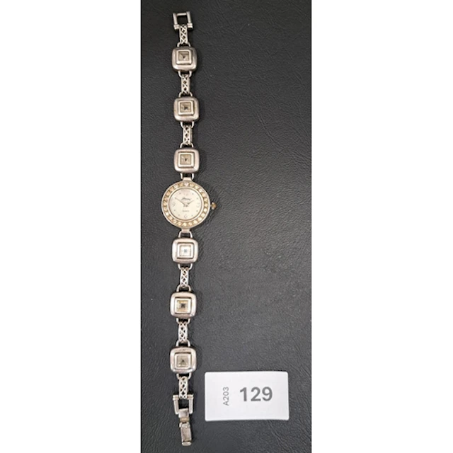 SILVER WATCH BY GEMS with mother of pearl dial and clear ge...