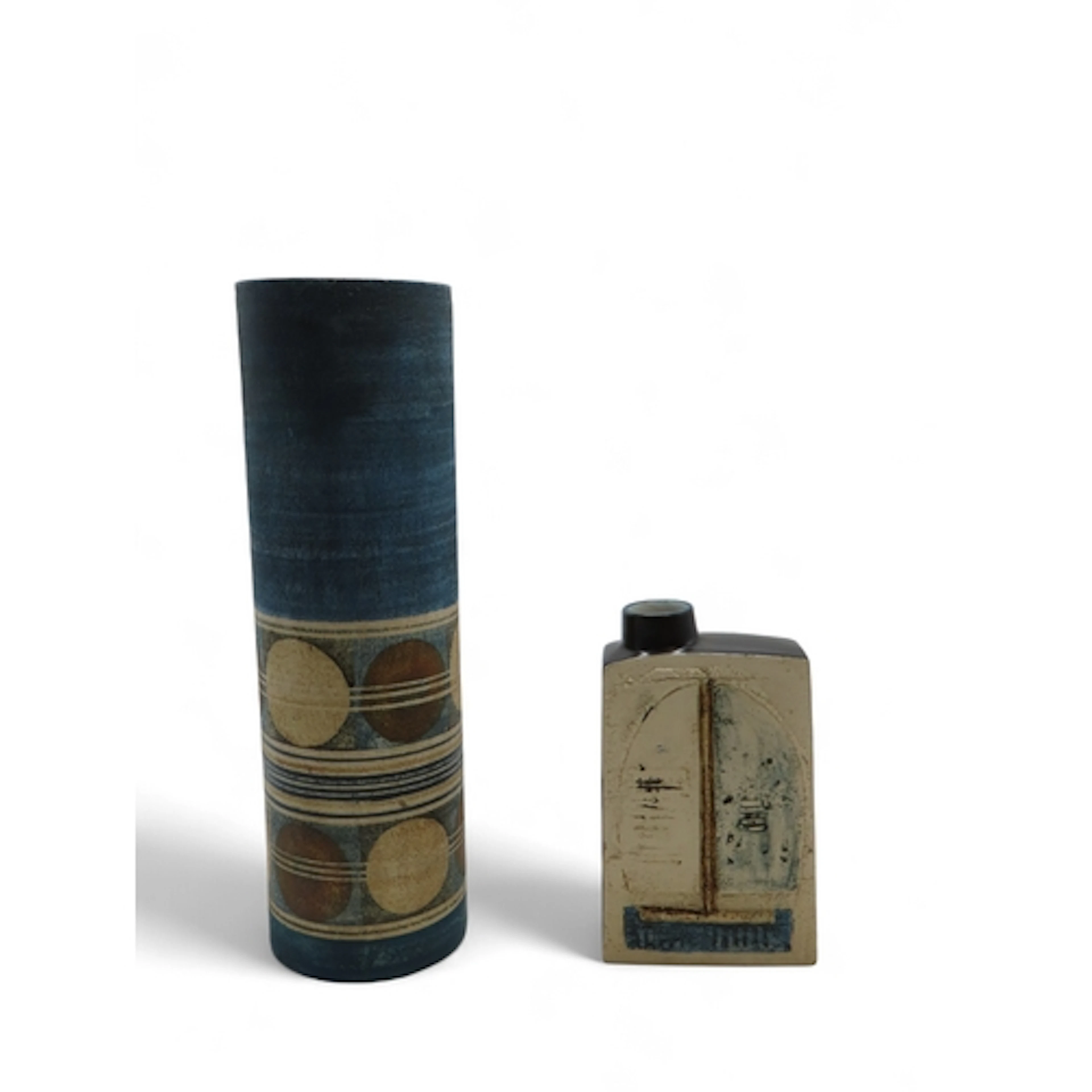 SIMONE KILBURN FOR TROIKA POTTERY a tall cylindrical vase w...