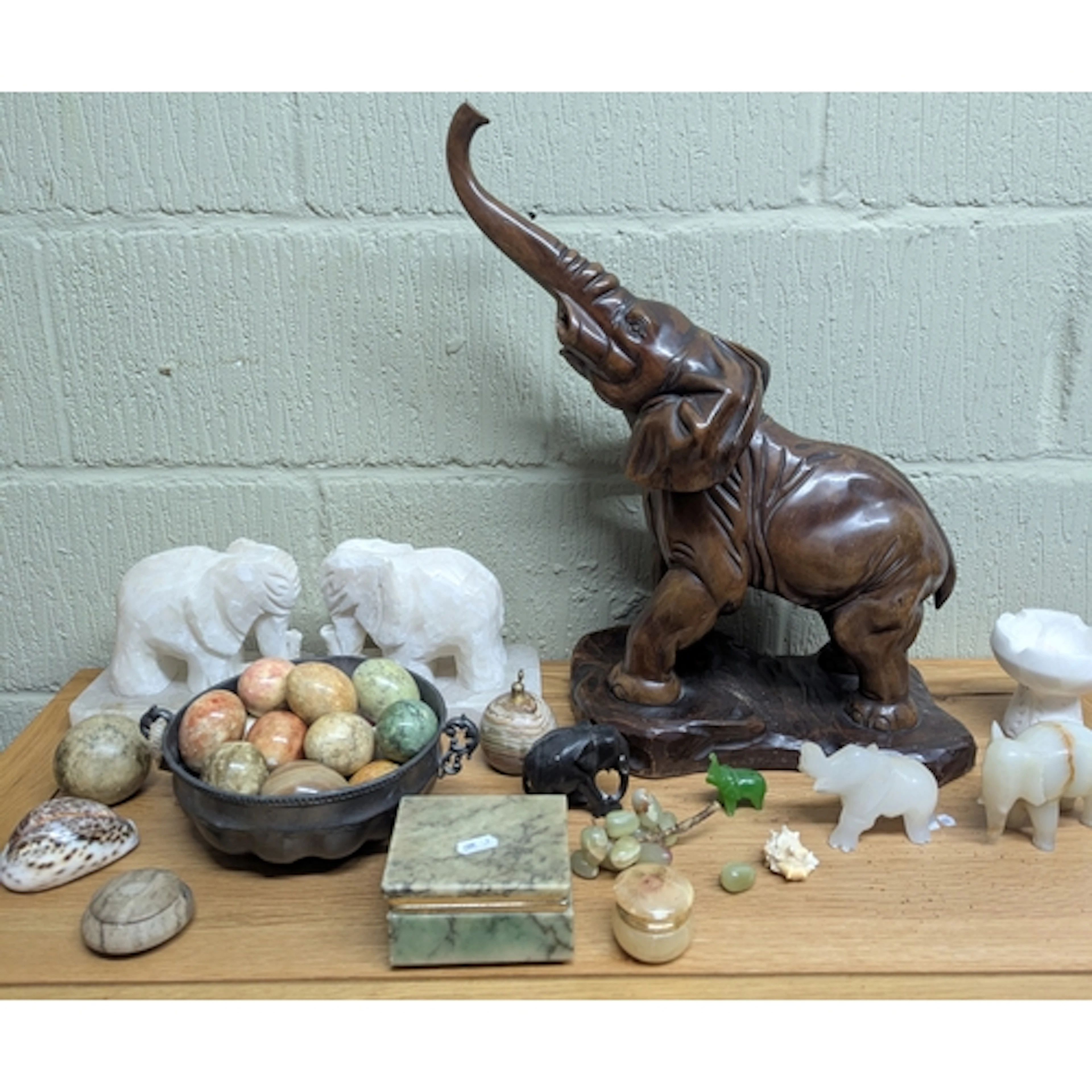 Collectables to include a hardwood carved elephant sculpture...