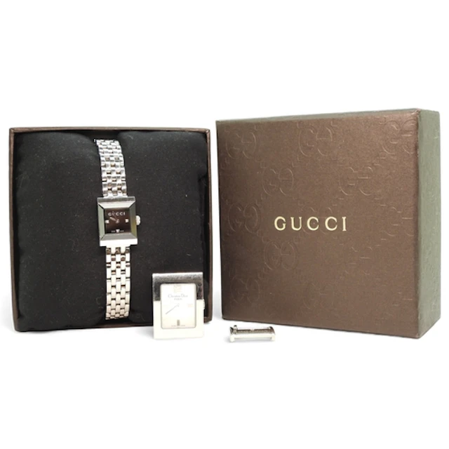 A ladies Gucci 128.5 watch, with black square dial and shiny...