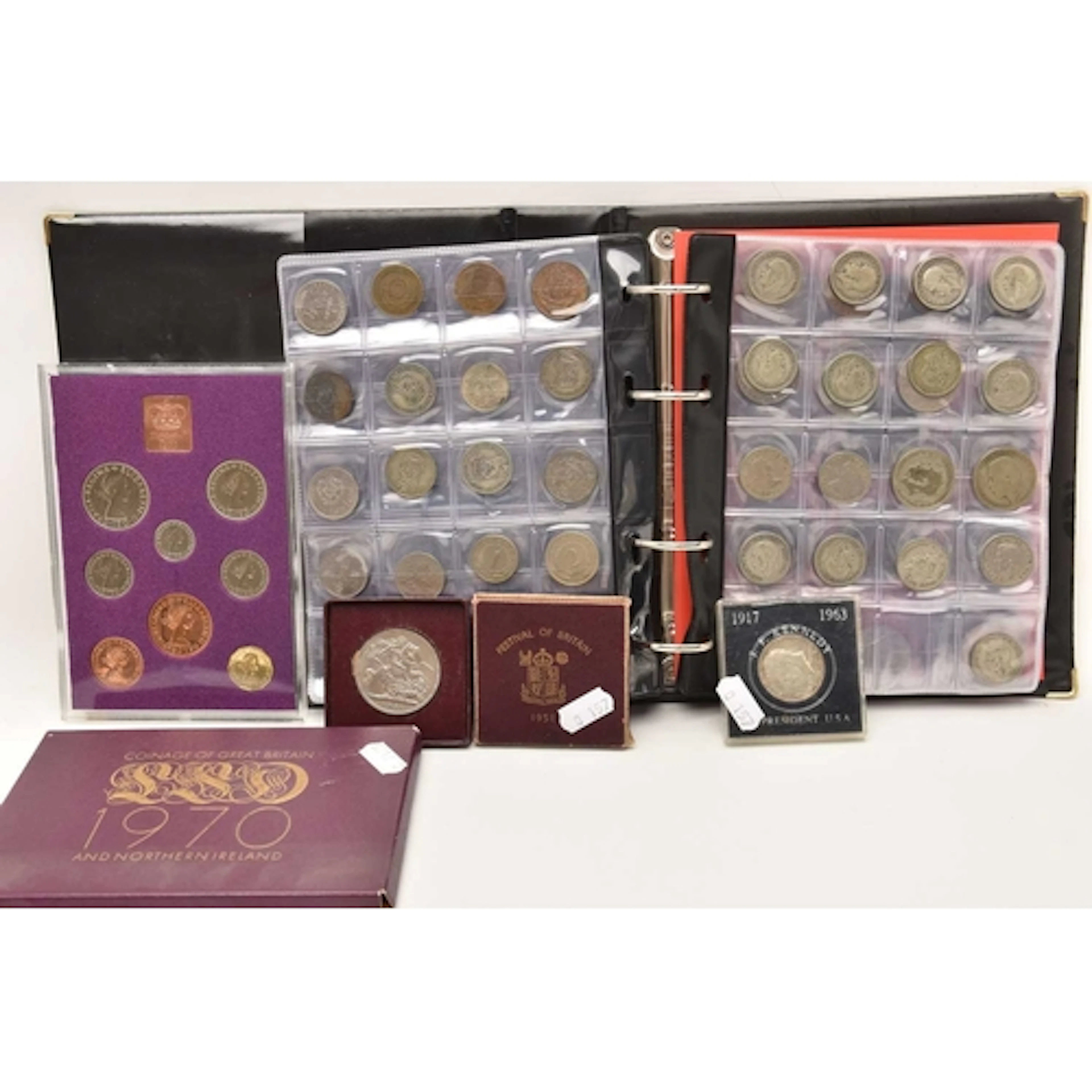 A SMALL COIN ALBUM OF MIXED COINAGE, to include Silver Crown...