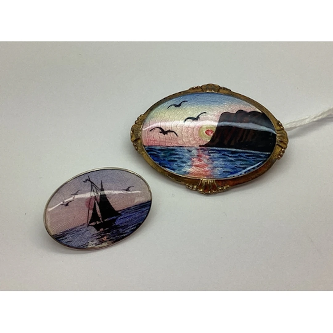 Arne Nordlie Norwegian Gilt and Enamel Oval Panel Brooch, de...