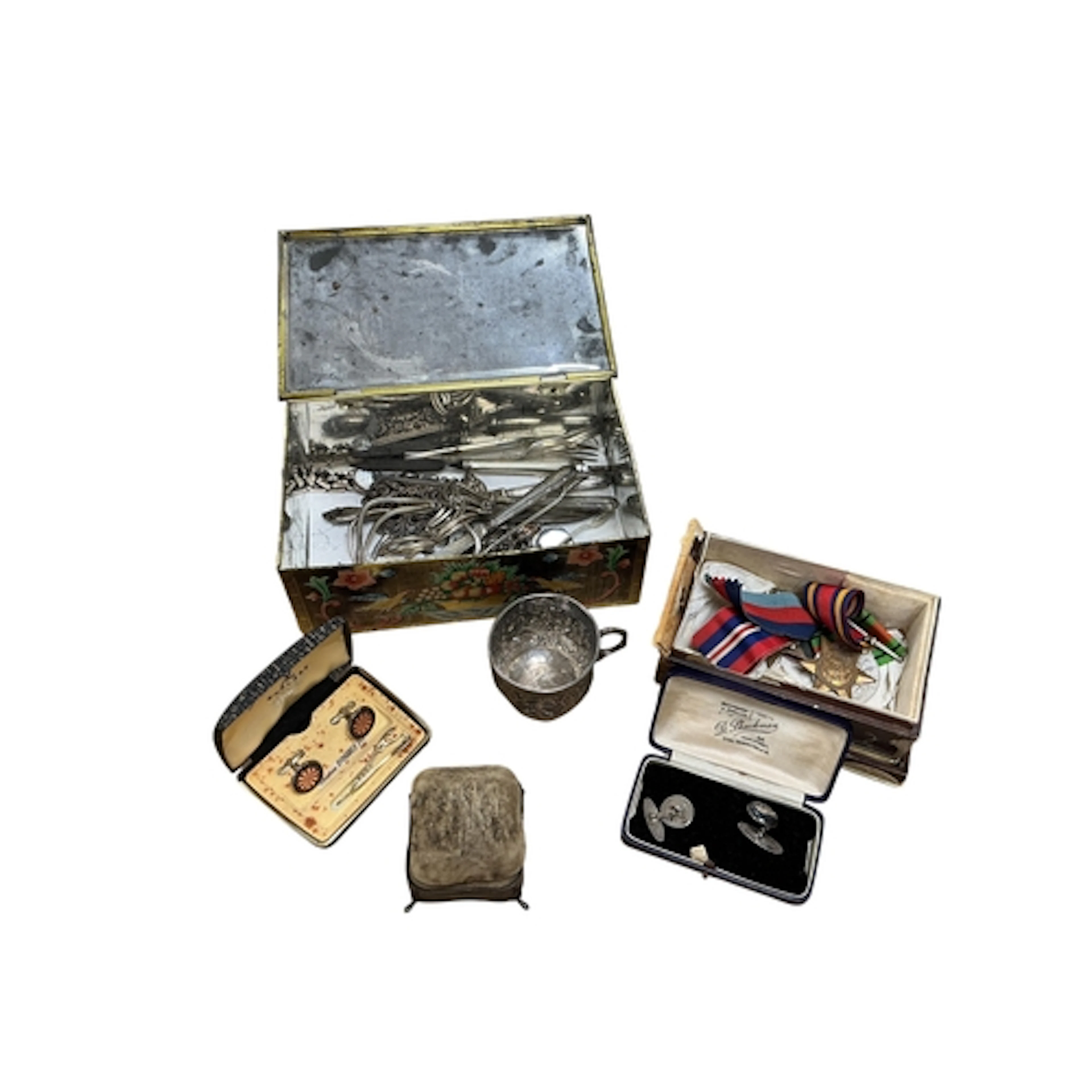 Collection of sundry items to include a silver pin cushion, ...