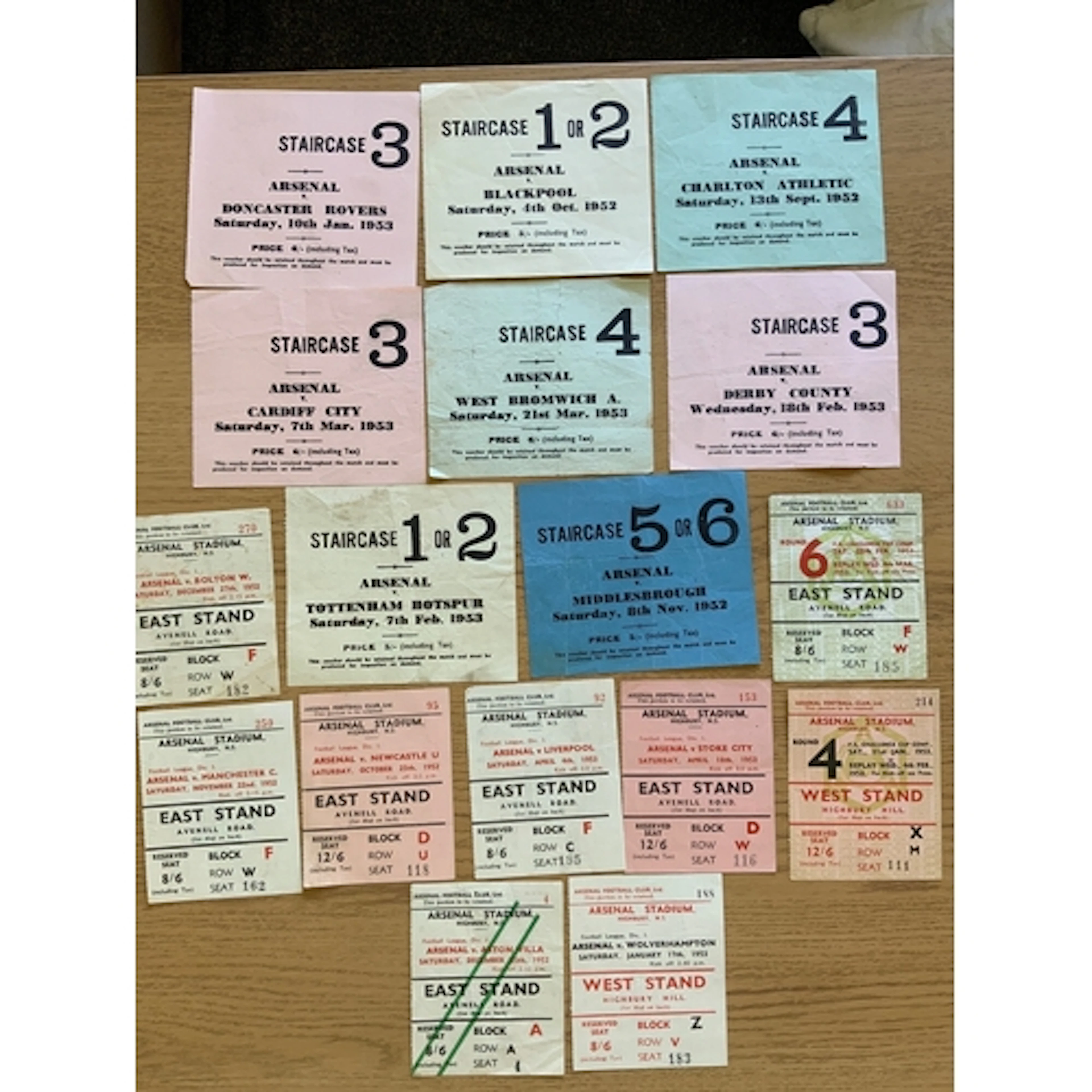 52/53 Arsenal Home Football Tickets: 17 tickets to include B...